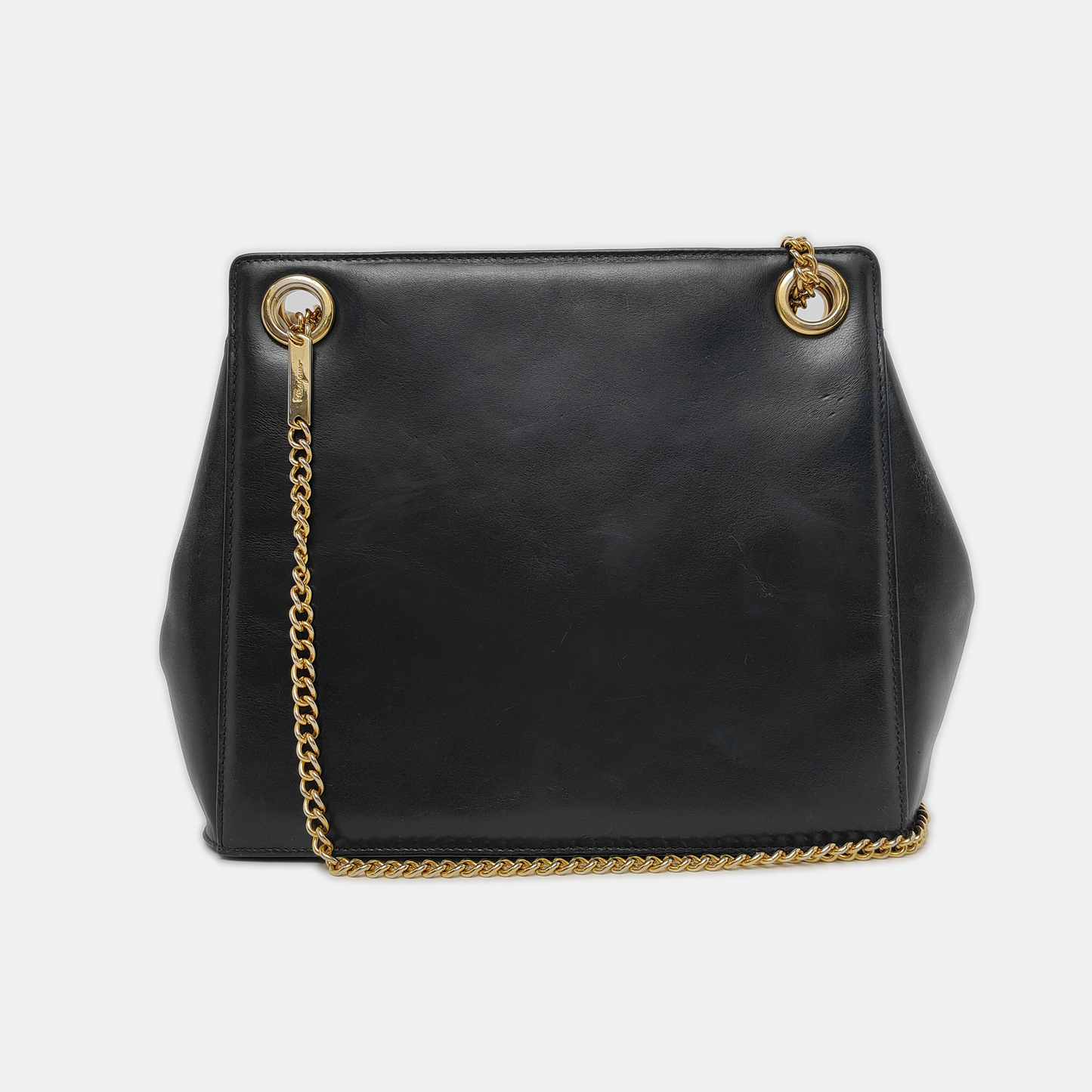 FERRAGAMO Dark Blue Cowhide Embossed Crossbody Bag Single Shoulder Bag Handbag Golden hardware-(SKU)-940146555