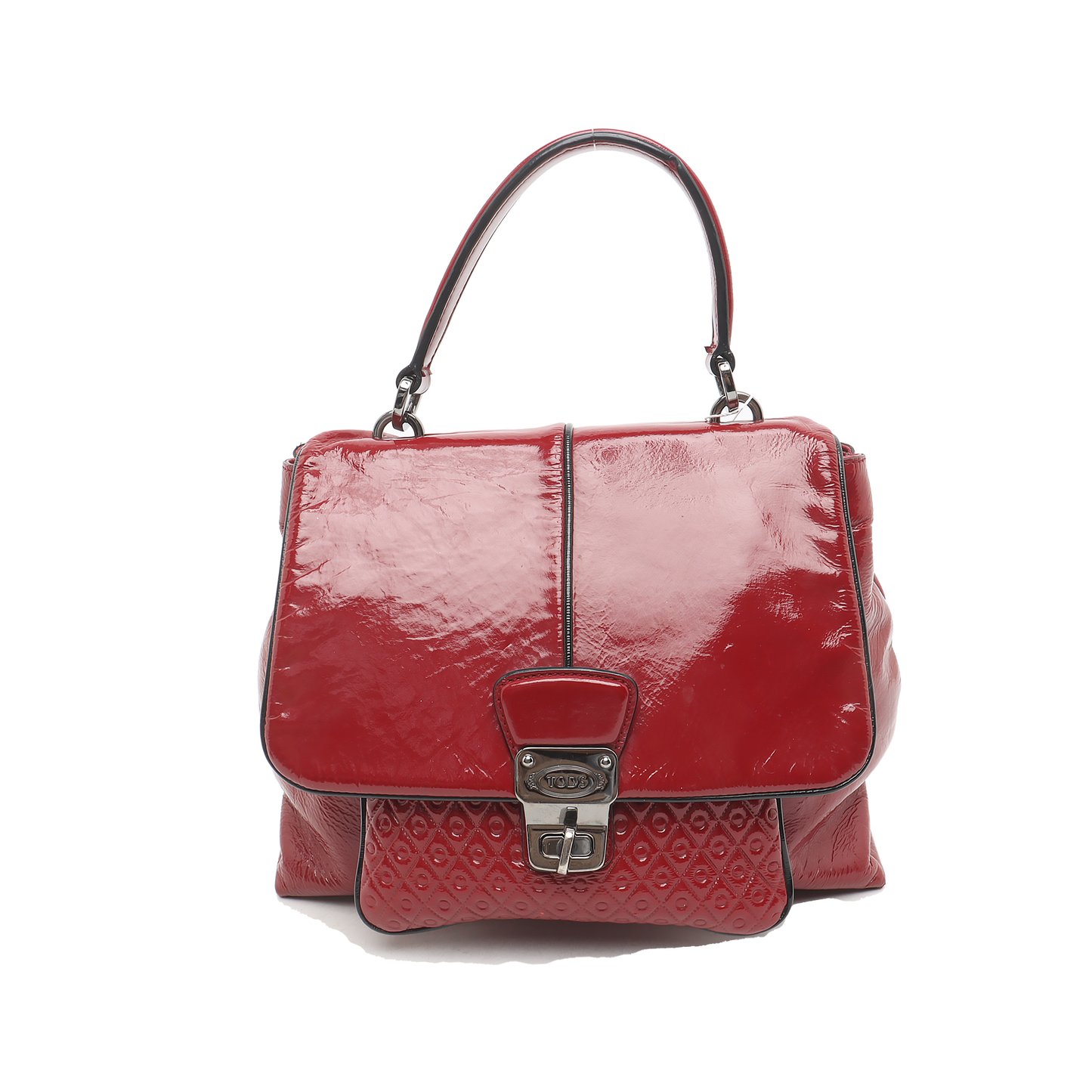 TOD'S Burgundy Patent Leather Quilted Single Shoulder Bag Ruthenium color hardware Removable shoulder strap-(SKU)-931990253