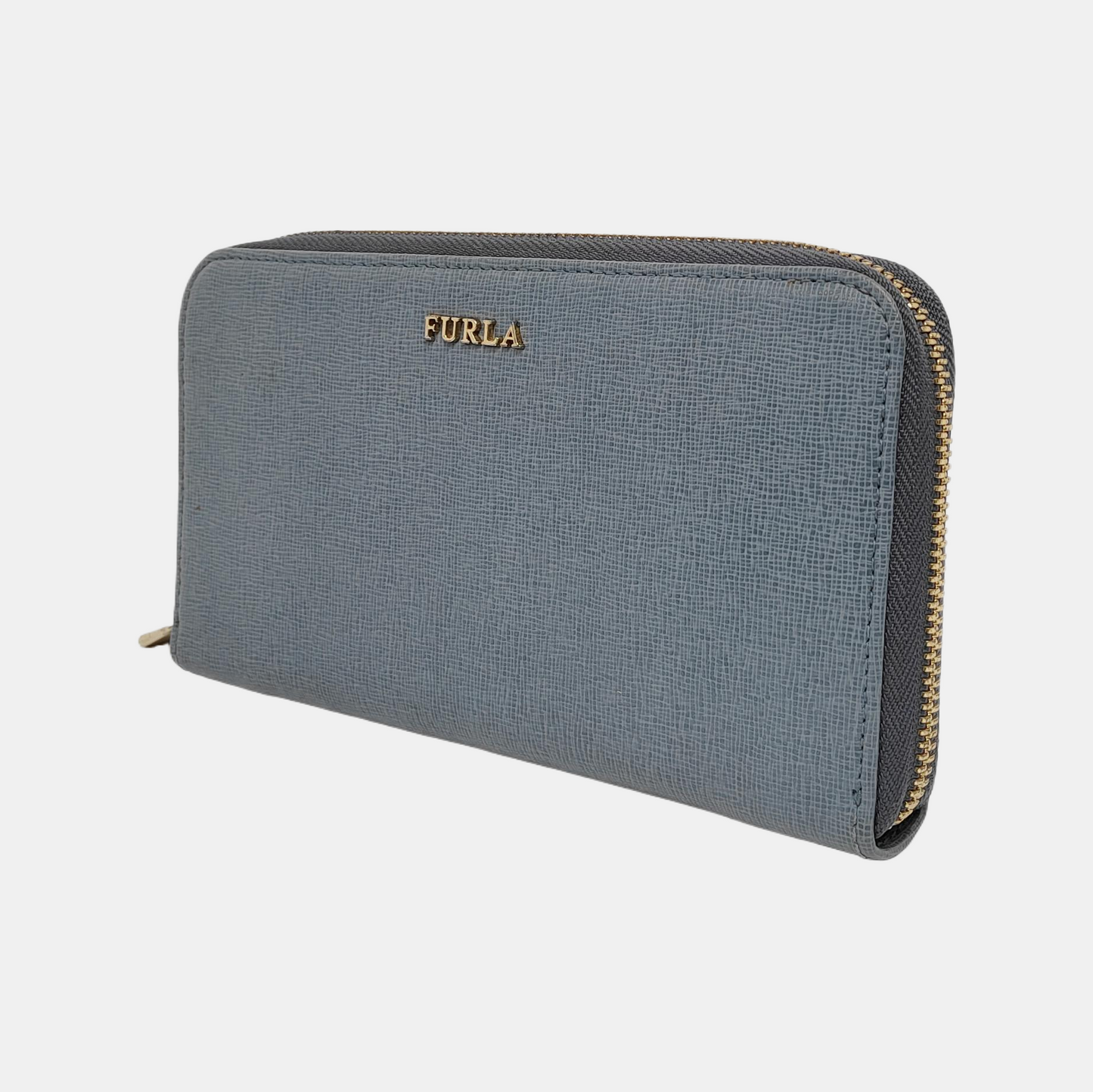FURLA Blue Leather Embossed Wallet Golden hardware-(SKU)-940647077