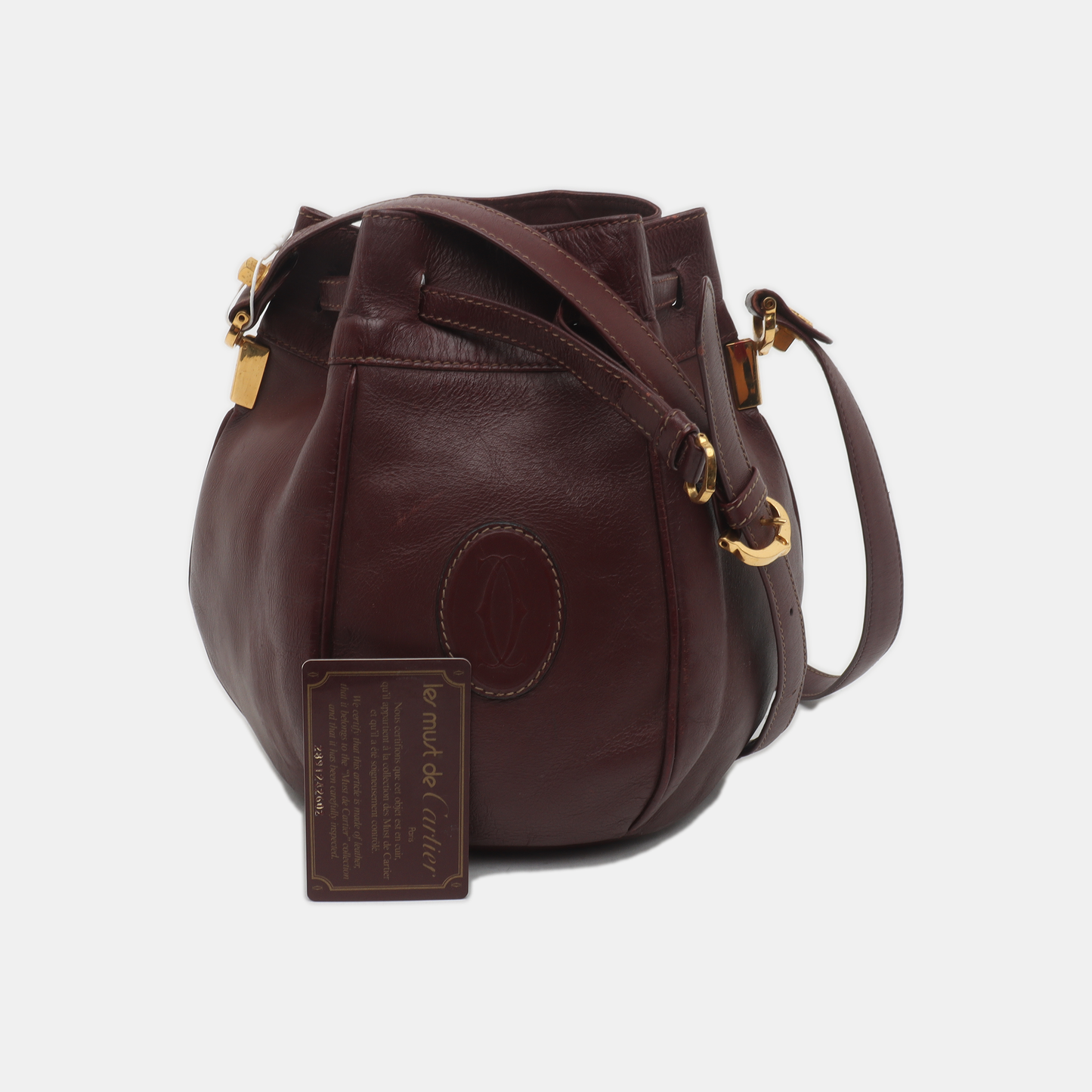 Cartier Bucket bag Burgundy Cowhide Single Shoulder Bag Crossbody Bag Golden hardware-(SKU)-935400465