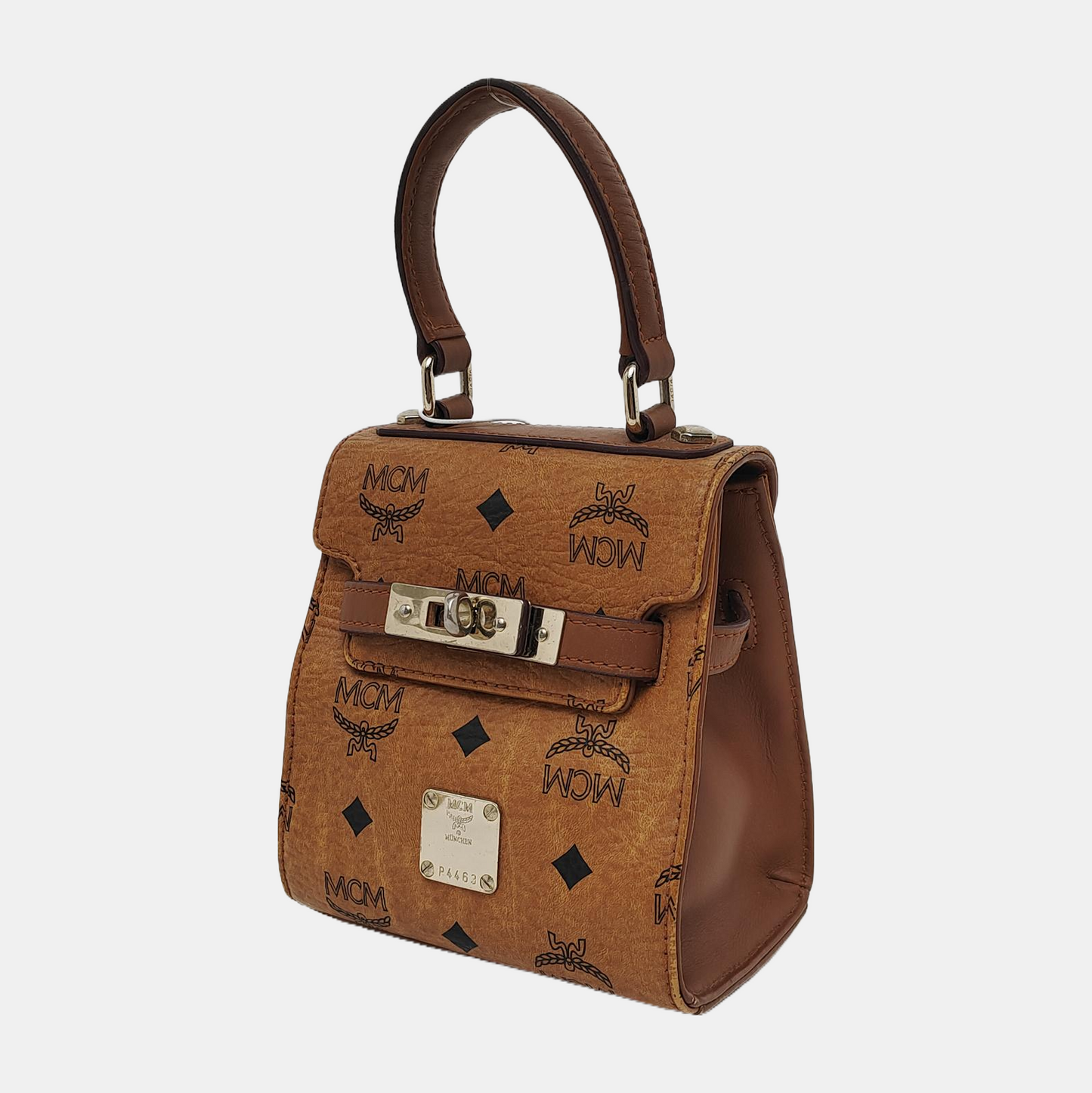 MCM Cognac Coated Canvas Monogrammed Single Shoulder Bag Tote Bag Crossbody Bag Golden hardware shoulder straps-(SKU)-940158793