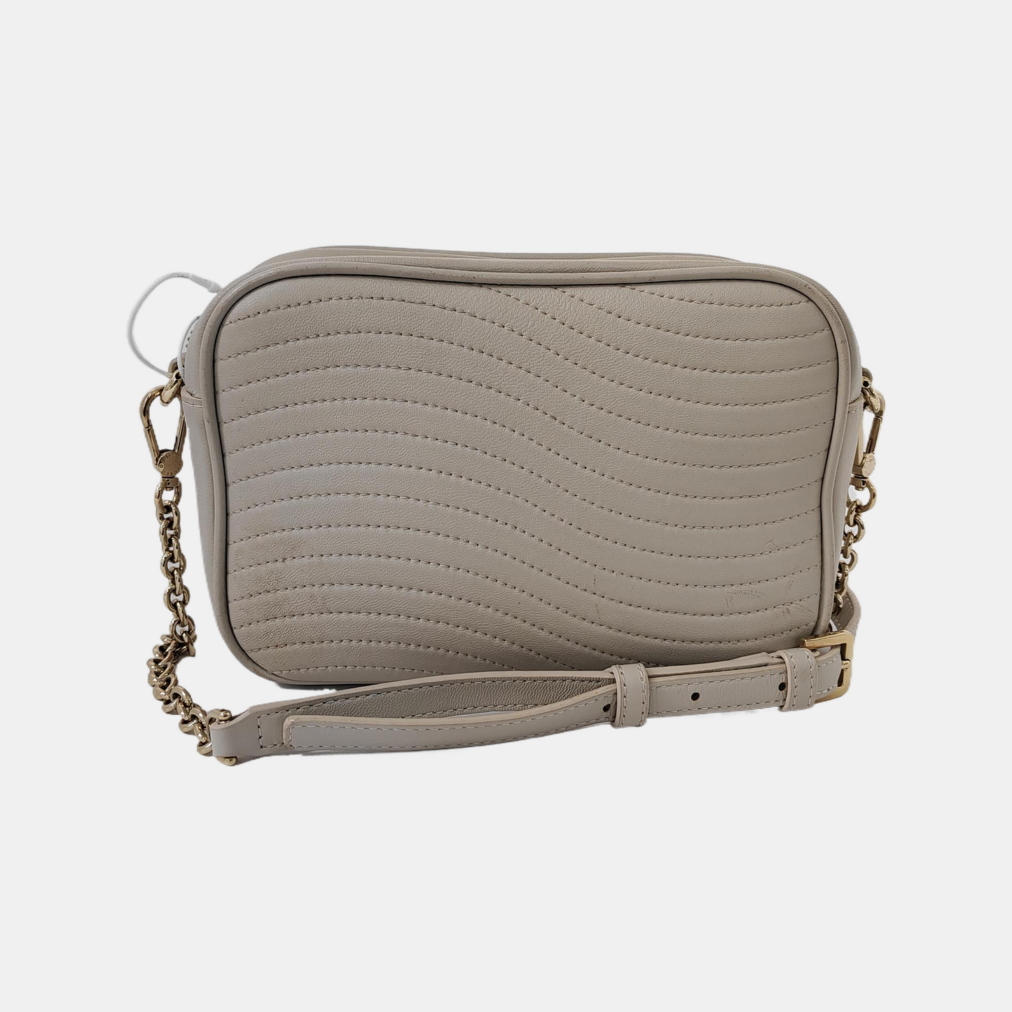 FURLA Camera Bag Light gray leather quilted crossbody single shoulder bag handbag Golden hardware Removable shoulder strap-(SKU)-941201203
