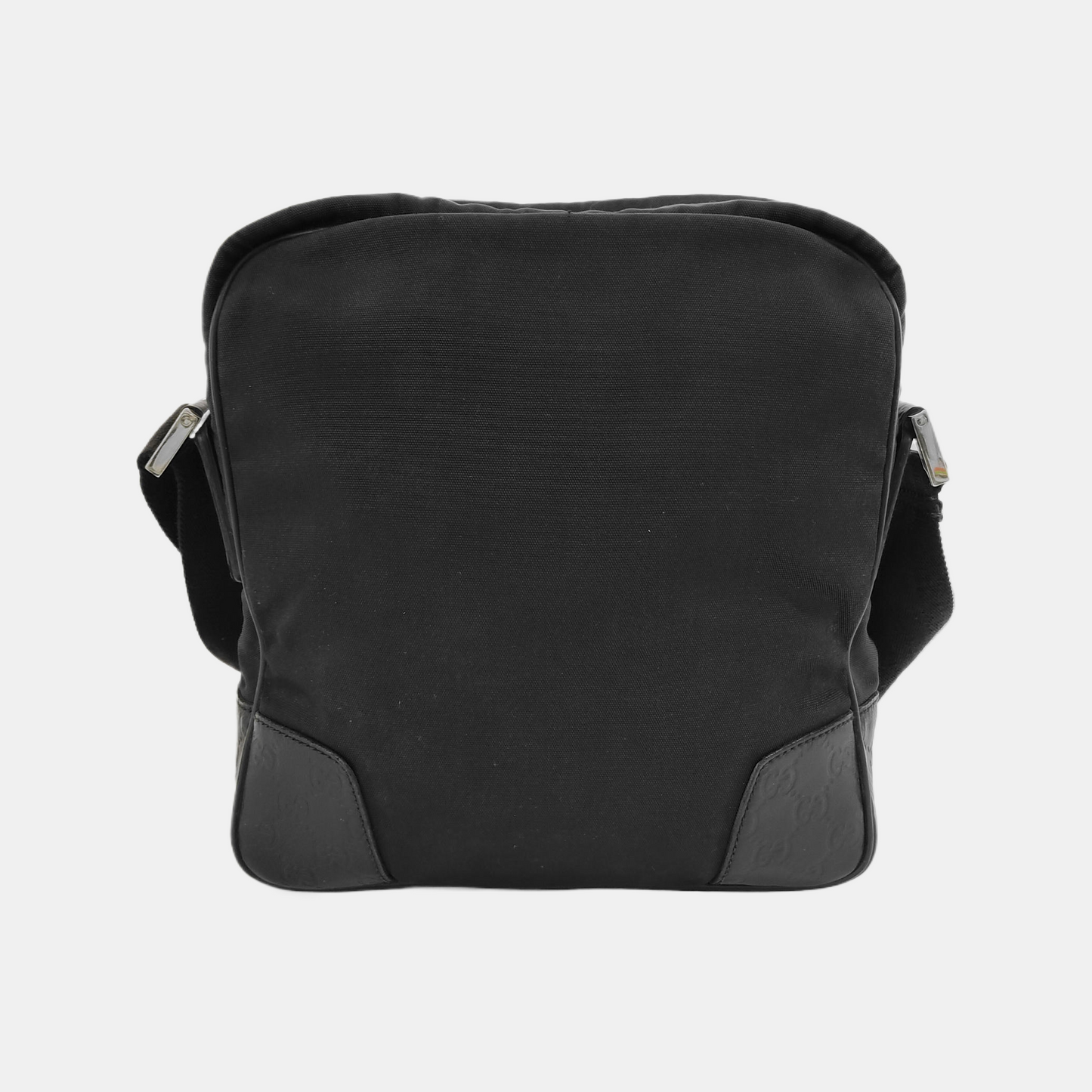 GUCCI Messenger Black Fabric Embossed Shoulder Bag Crossbody Bag Silver Hardware-(SKU)-945046020
