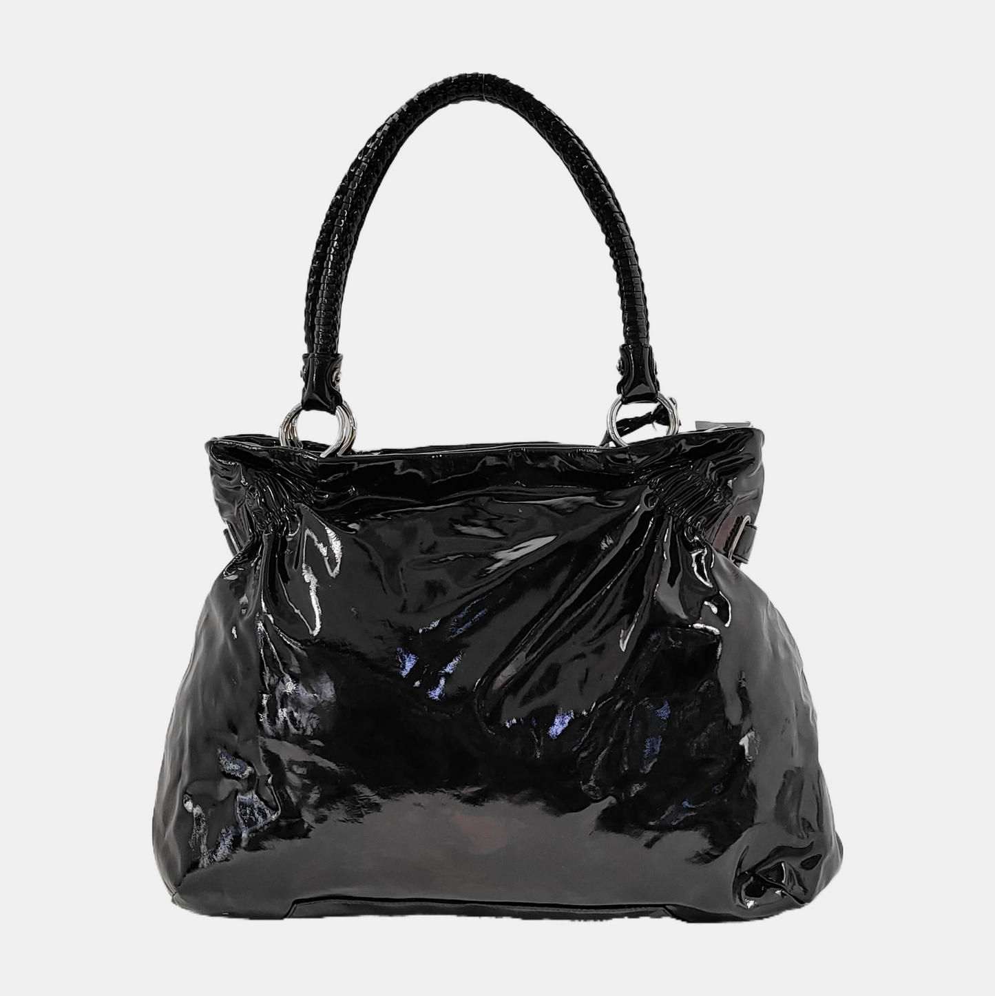 FERRAGAMO Marissa Black Patent Leather Tote Bag Silver Hardware-(SKU)-944545023