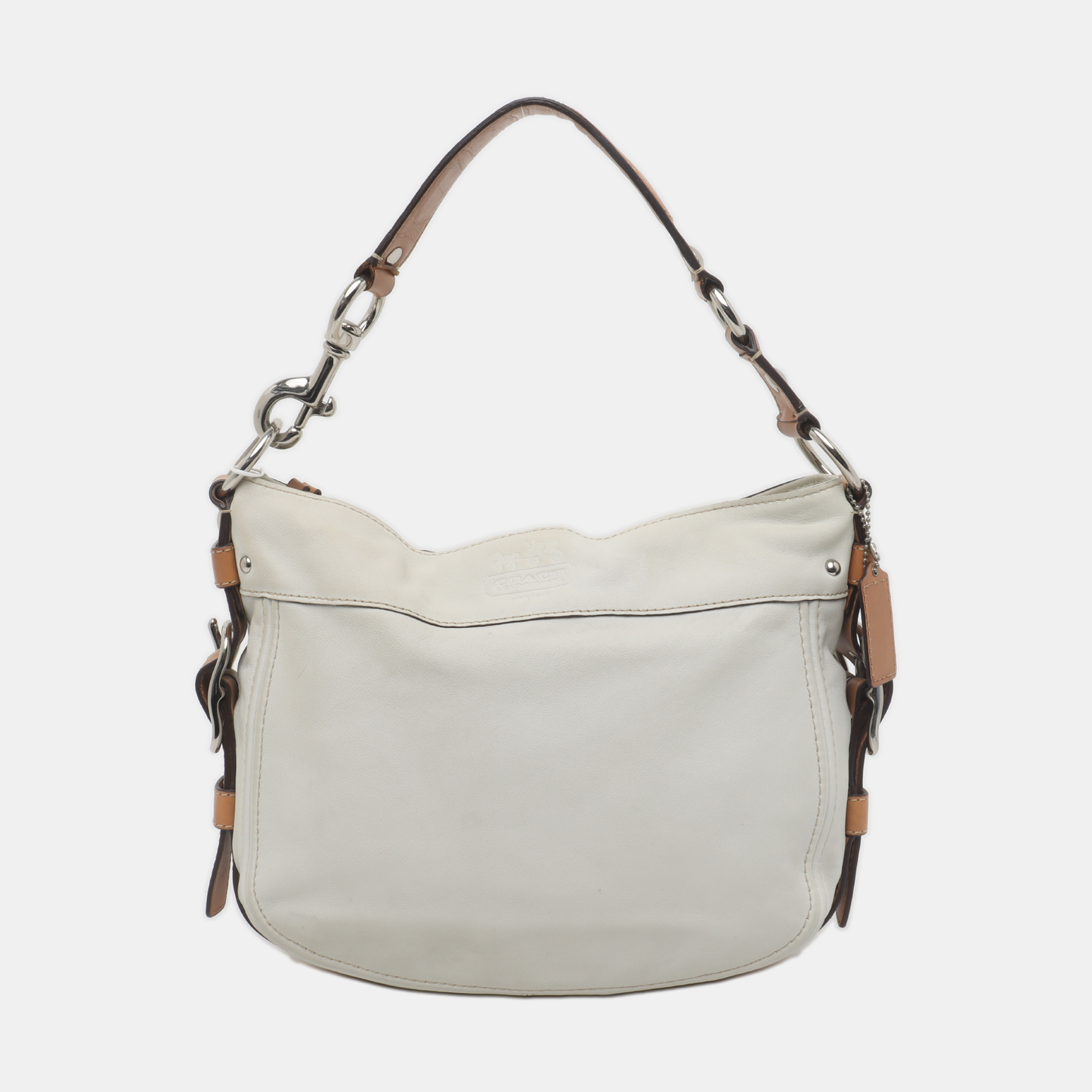 COACH White Leather Single Shoulder Bag Handbag Silver Hardware-(SKU)-935403278