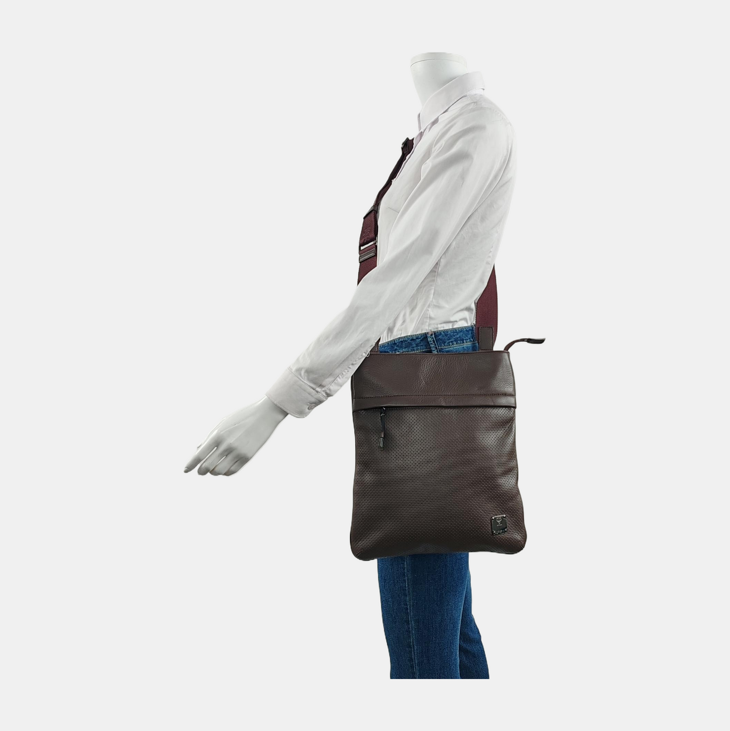 MCM Dark Brown Leather Cutout Crossbody Shoulder Bag Silver Hardware-(SKU)-944545027