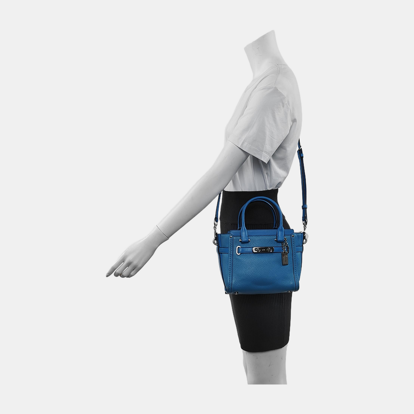 COACH SWAGGER Blue Cowhide Single Shoulder Bag Sling Bag Tote Silver Hardware Removable shoulder strap-(SKU)-940539626