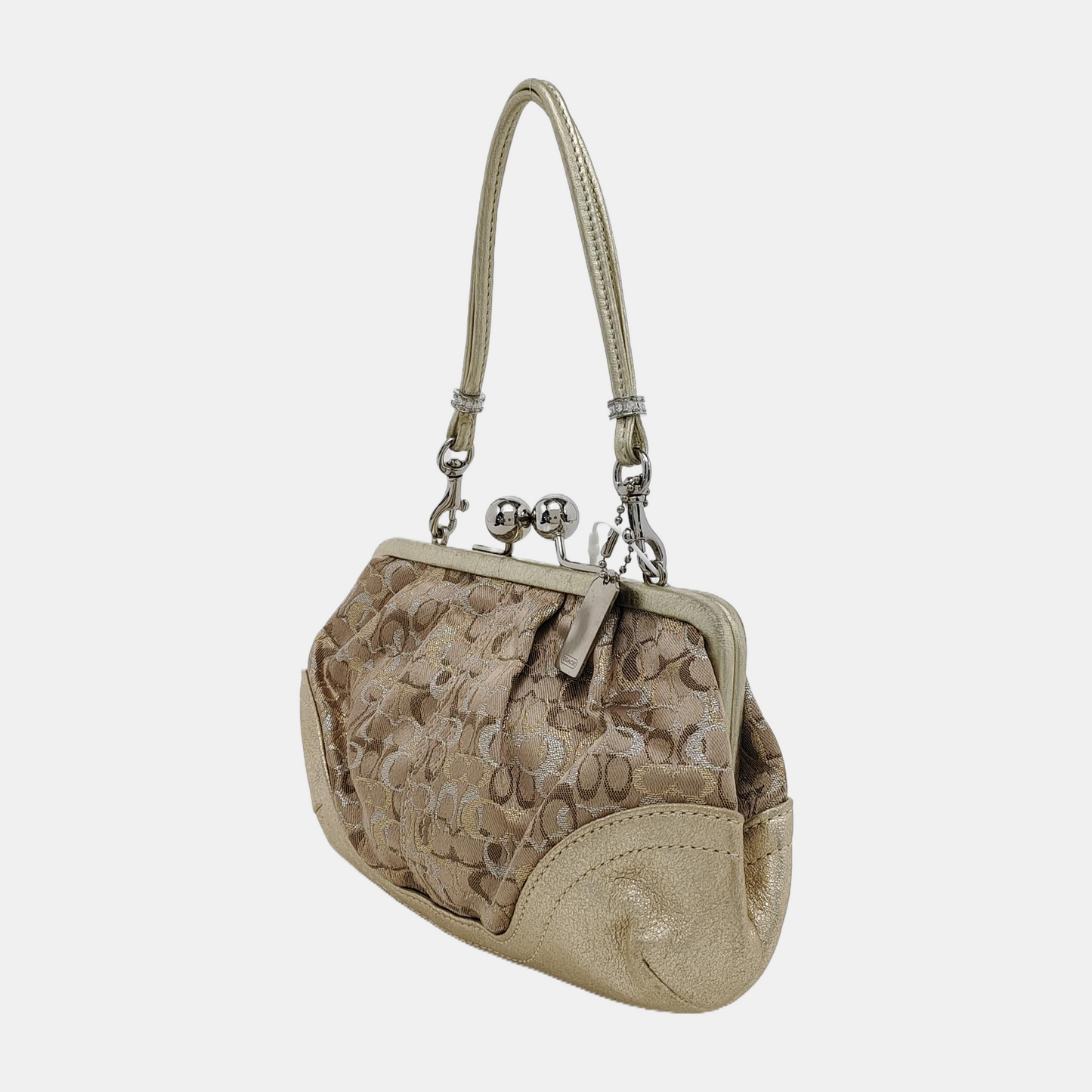 COACH Khaki Fabric Monogram Shoulder Bag Clutch Silver Hardware-(SKU)-943221482