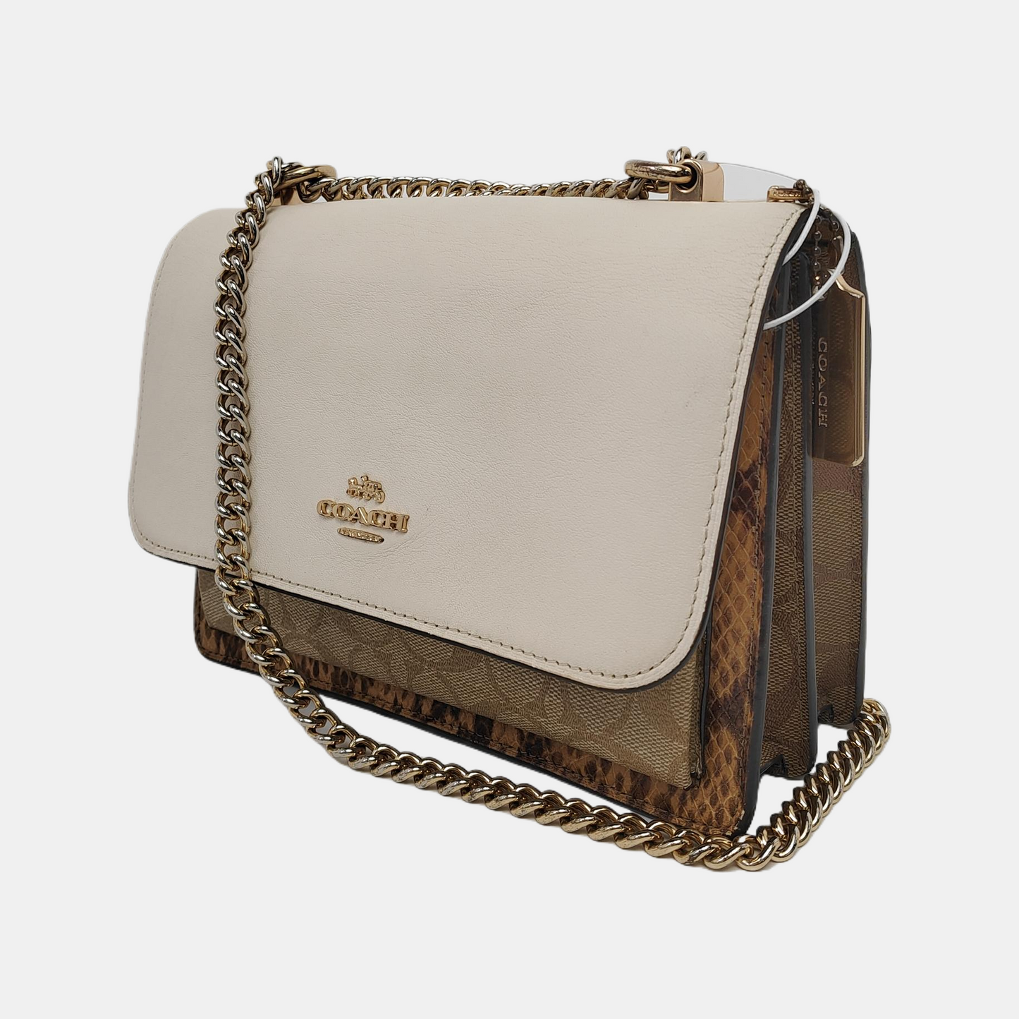 COACH KLARE Beige Leather Old Flower Embossed Crossbody Bag Shoulder Bag Golden hardware-(SKU)-942136285