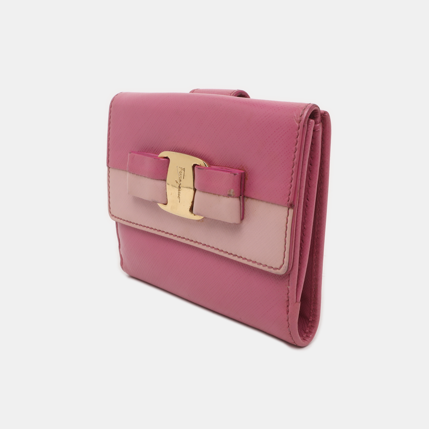 FERRAGAMO Vara Pink Leather Embossed Wallet Golden hardware-(SKU)-930486413