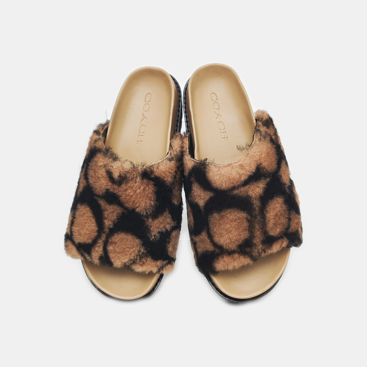 COACH 36.5code Summer Dark Brown Fabric Women's Mid Heel Slippers-(SKU)-942946277