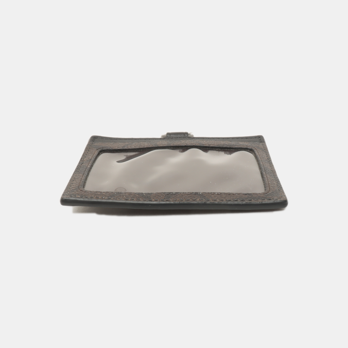 COACH Dark Brown Coated Canvas Monogrammed Card Case Black hardware-(SKU)-939413250