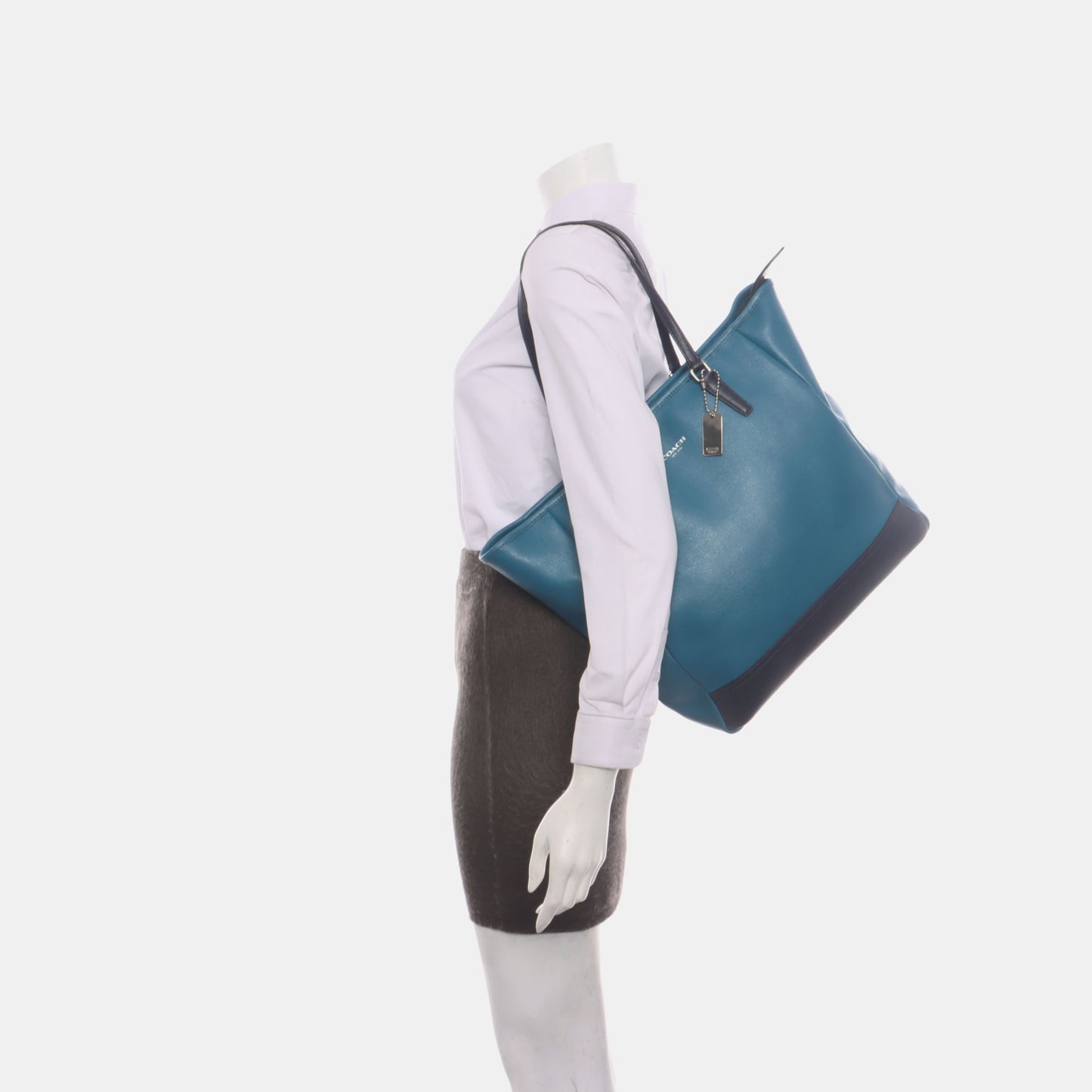 COACH Tote bag Blue Leather Shoulder Bag Handbag Silver Hardware-(SKU)-930395155