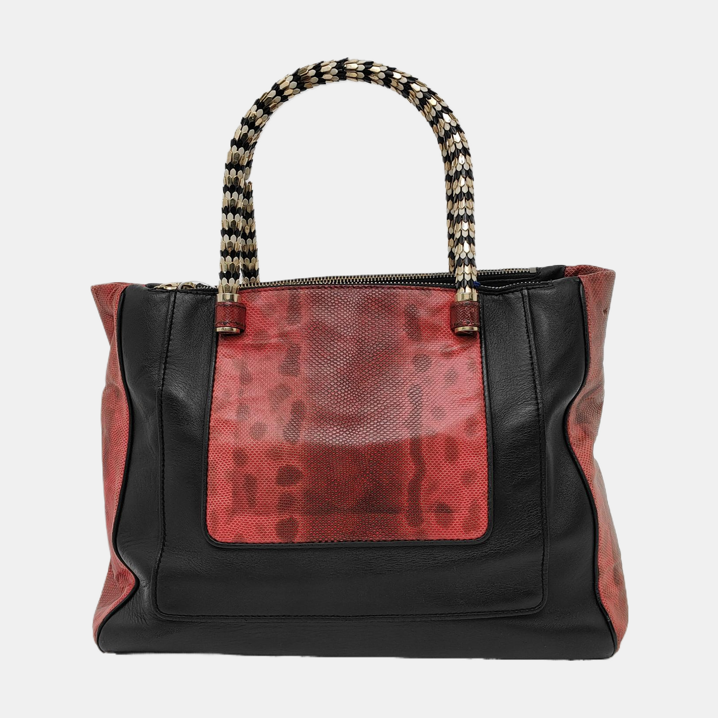 BVLGARI SERPENTI SCAGLIE Black cowhide tote bag Golden hardware-(SKU)-941127569