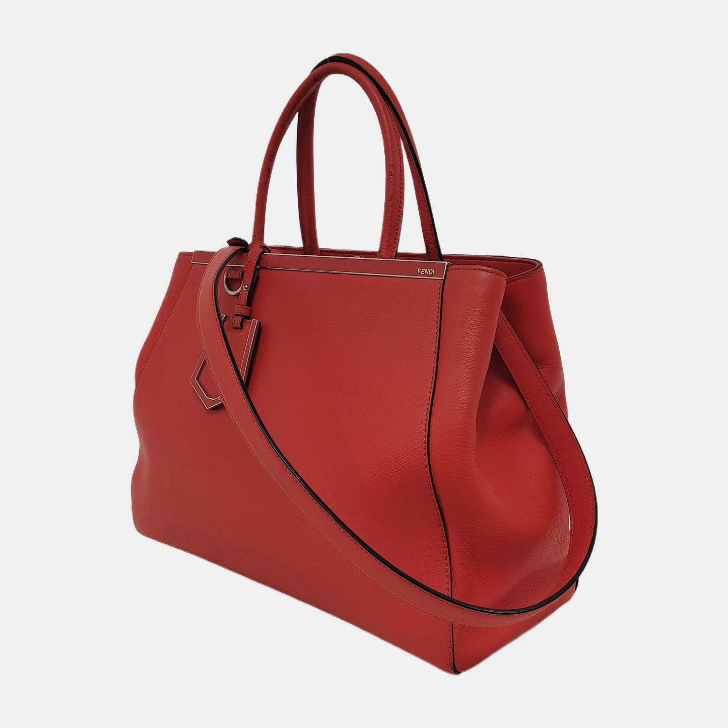 FENDI 2 Jours Medium size Red Calf Leather Crossbody Shoulder Bag Tote Silver Hardware Removable shoulder strap-(SKU)-945410745