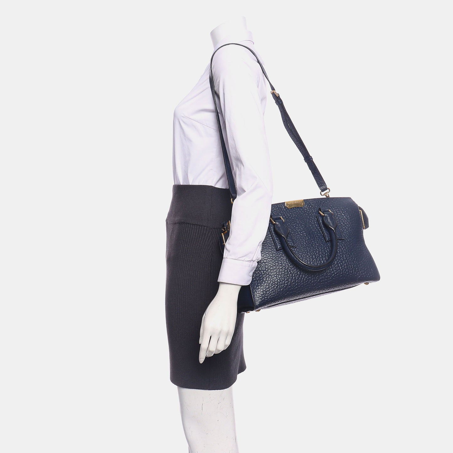 BURBERRY Gladstone Dark Blue Cowhide Single Shoulder Bag Handbag Golden hardware Removable shoulder strap-(SKU)-939605171