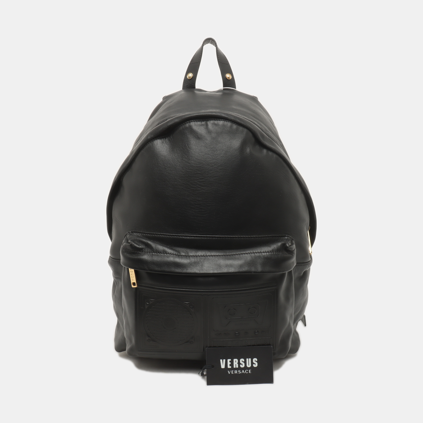 VERSUS VERSACE Black Leather Backpack Golden hardware-(SKU)-939542774