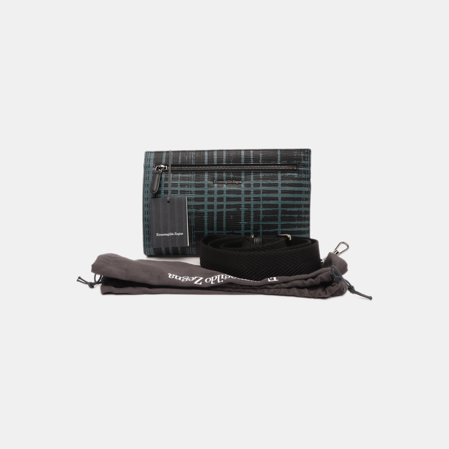 Ermenegildo Zegna Black Coated Canvas Printed Crossbody Bag Handbag Silver Hardware Removable shoulder strap-(SKU)-13762939