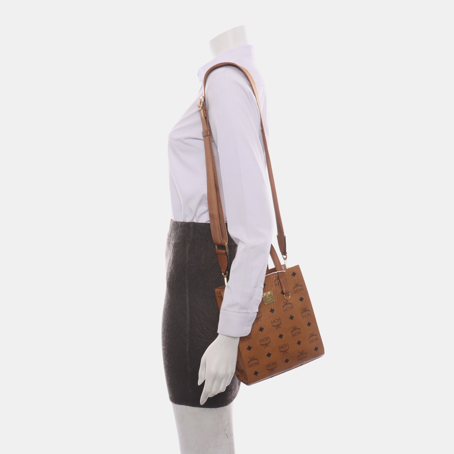 MCM KLASSIK mini Cognac Coated Canvas Monogram Single Shoulder Bag Golden hardware Removable shoulder strap-(SKU)-14432552