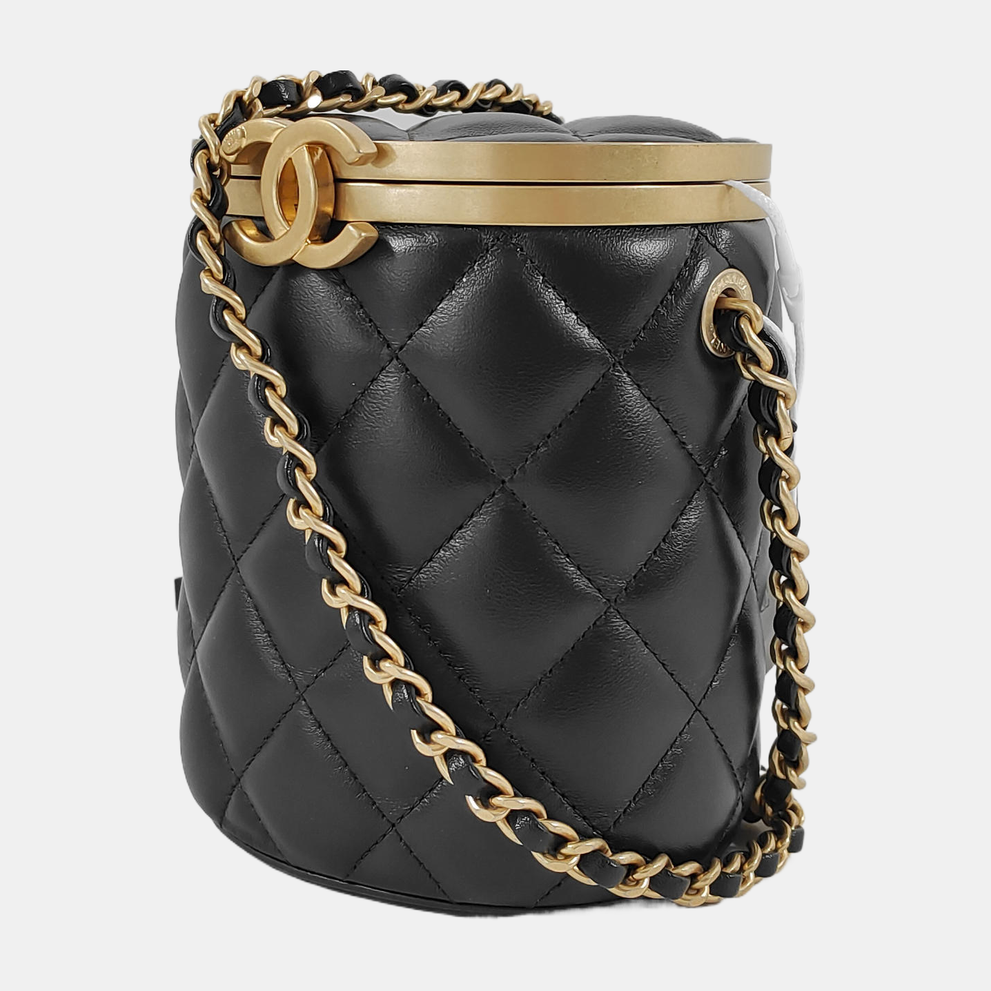 CHANEL CROWN BOX VANITY Small-sized Black Lamb Skin Quilted Monogram Crossbody Bag Shoulder Bag Golden Hardware-(SKU)-945181171