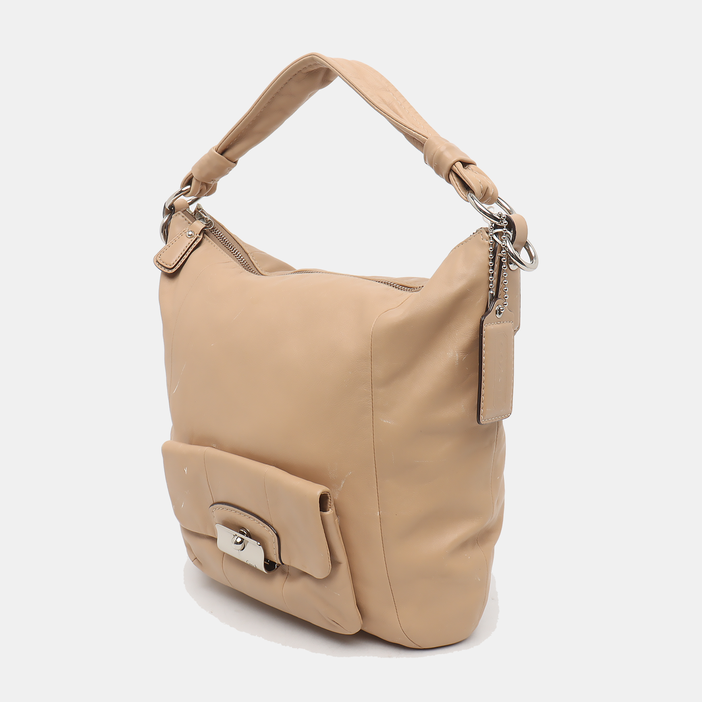 COACH Khaki Leather Single Shoulder Bag Tote Bag Crossbody Bag Silver Hardware Removable shoulder strap-(SKU)-929318439