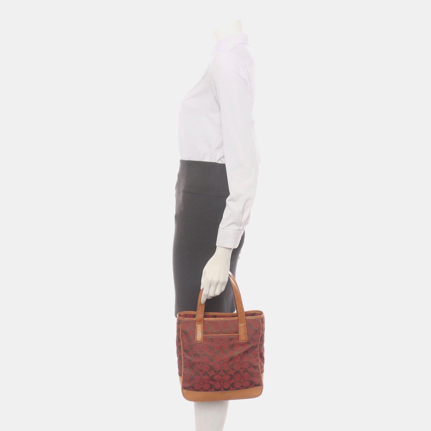 COACH Tote bag Red Canvas Monogram Floral Handbag Silver Hardware-(SKU)-936434550