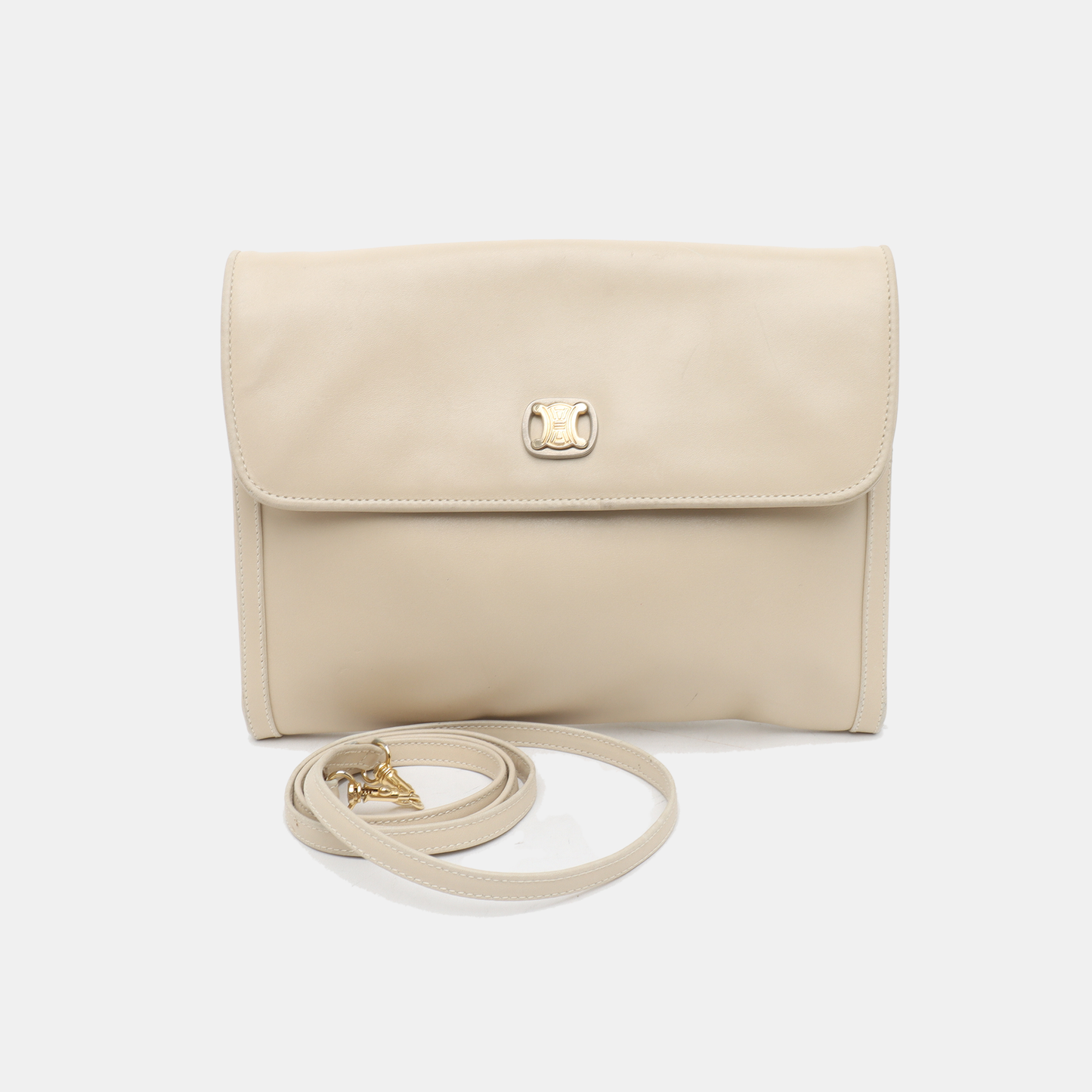 CELINE Beige Cowhide Triumph Crossbody Shoulder Bag Golden hardware Removable shoulder strap-(SKU)-935277558