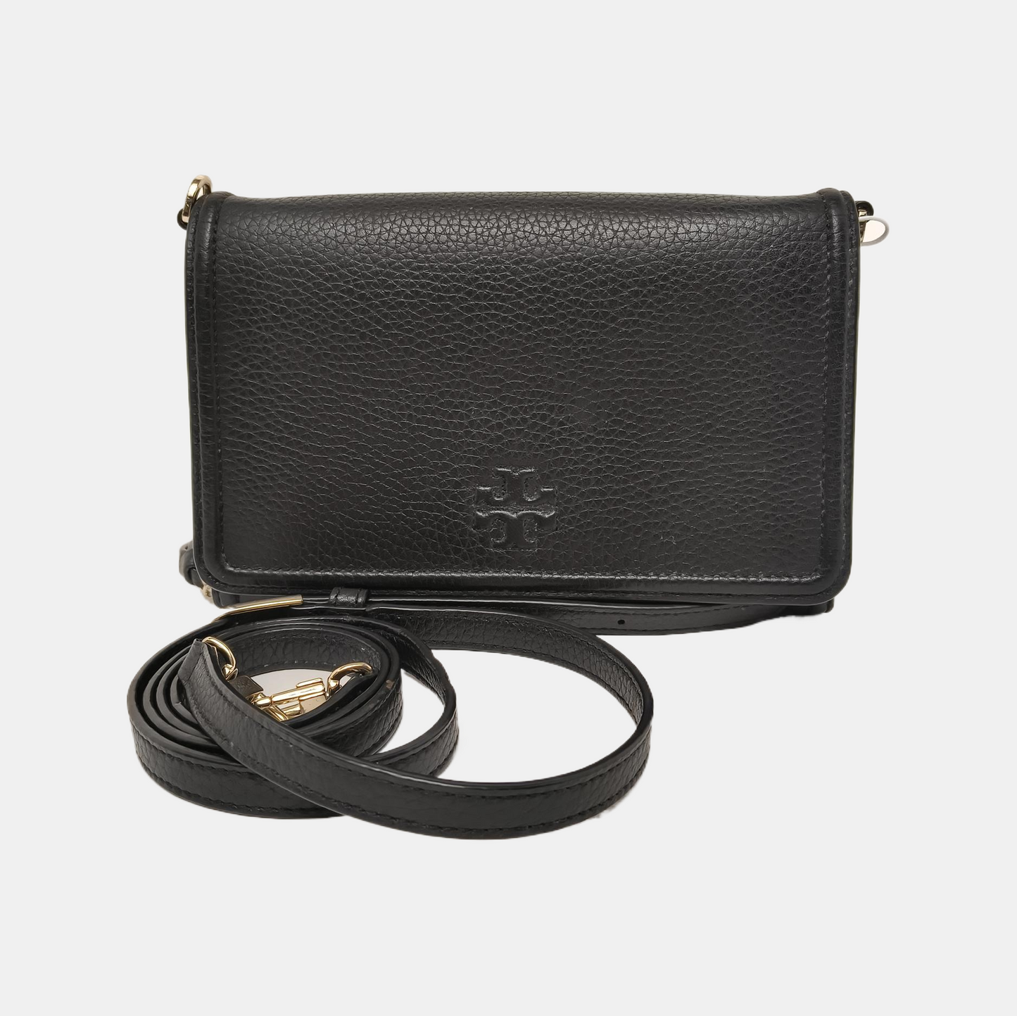 TORY BURCH Taylor Black leather crossbody bag handbag Golden hardware Removable shoulder strap-(SKU)-940194688