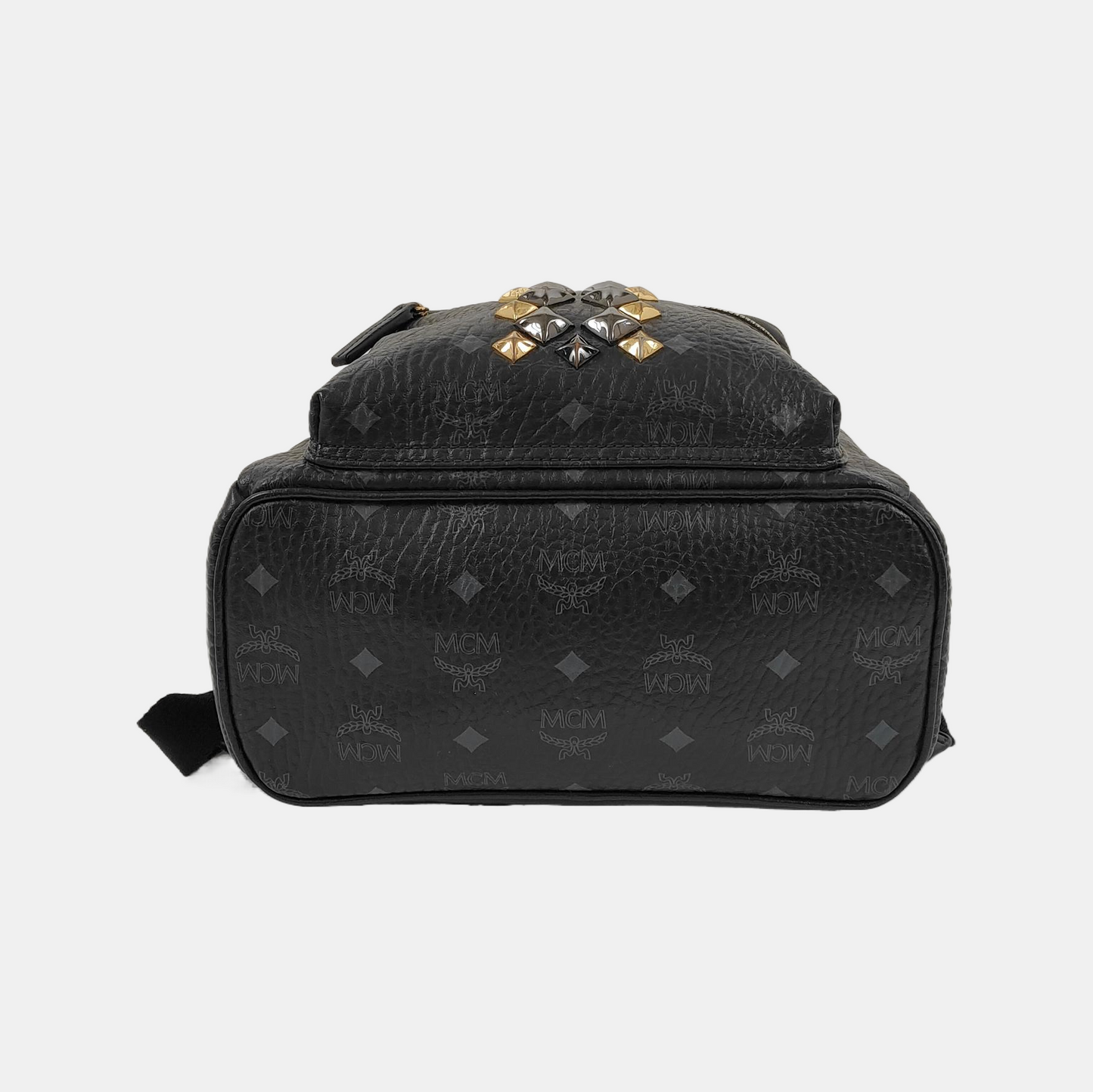 MCM STARK Small size Black Coated Canvas Monogram Studs Backpack Golden hardware-(SKU)-942517154