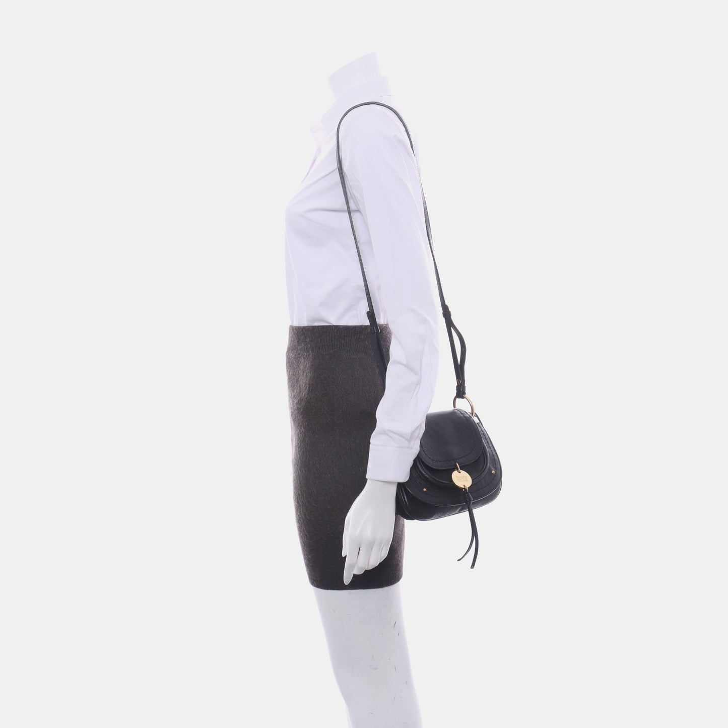 See By Chloé Polly Black Leather Single Shoulder Bag Golden hardware Removable shoulder strap-(SKU)-13199858