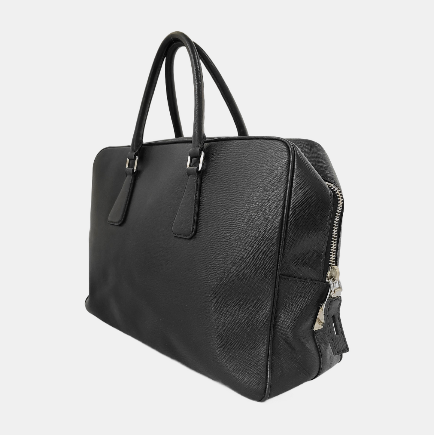 PRADA Black Cowhide Cross Grain Handbag Silver Hardware-(SKU)-945045232