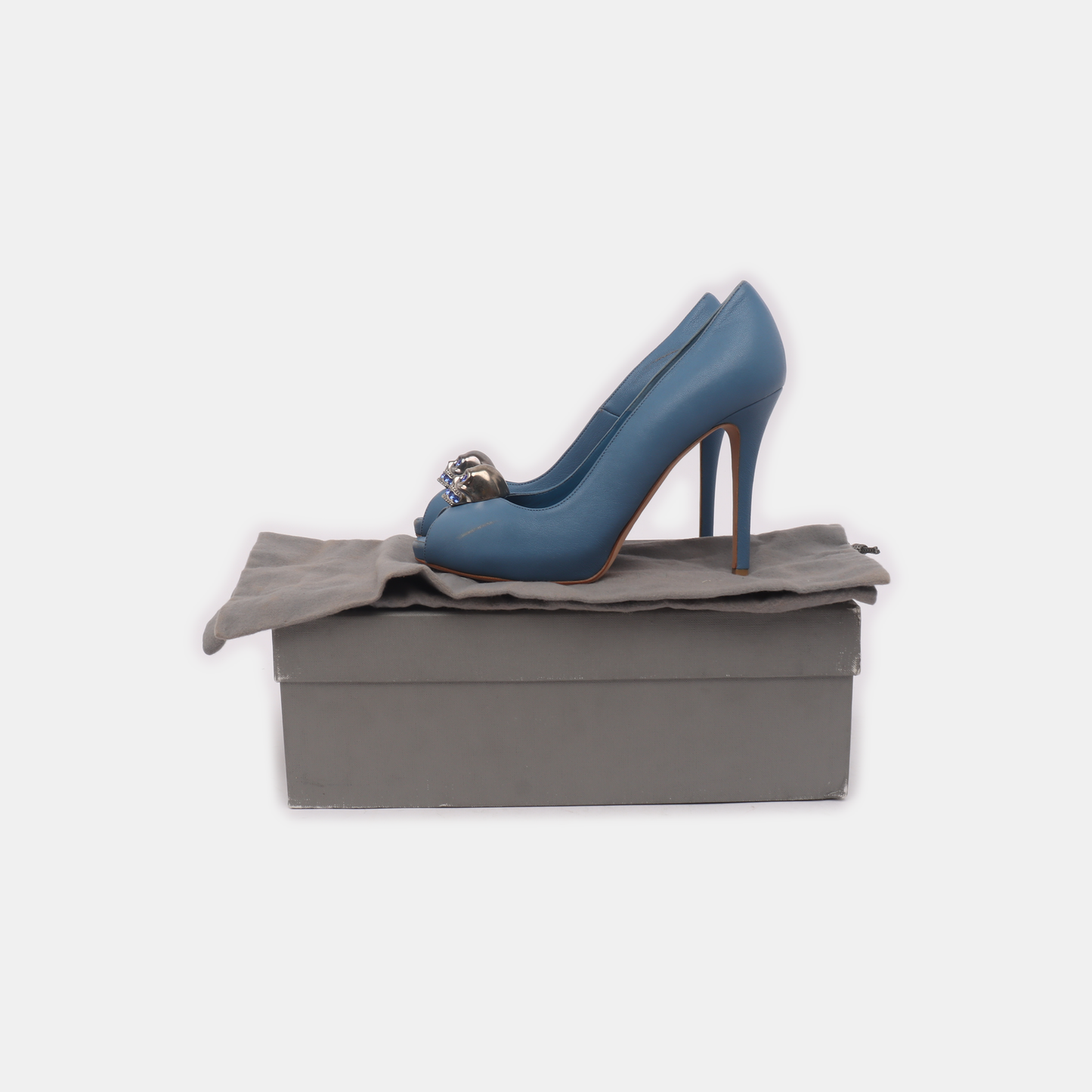 Alexander McQUEEN 36code Summer Blue Leather Women's Heels-(SKU)-13846184