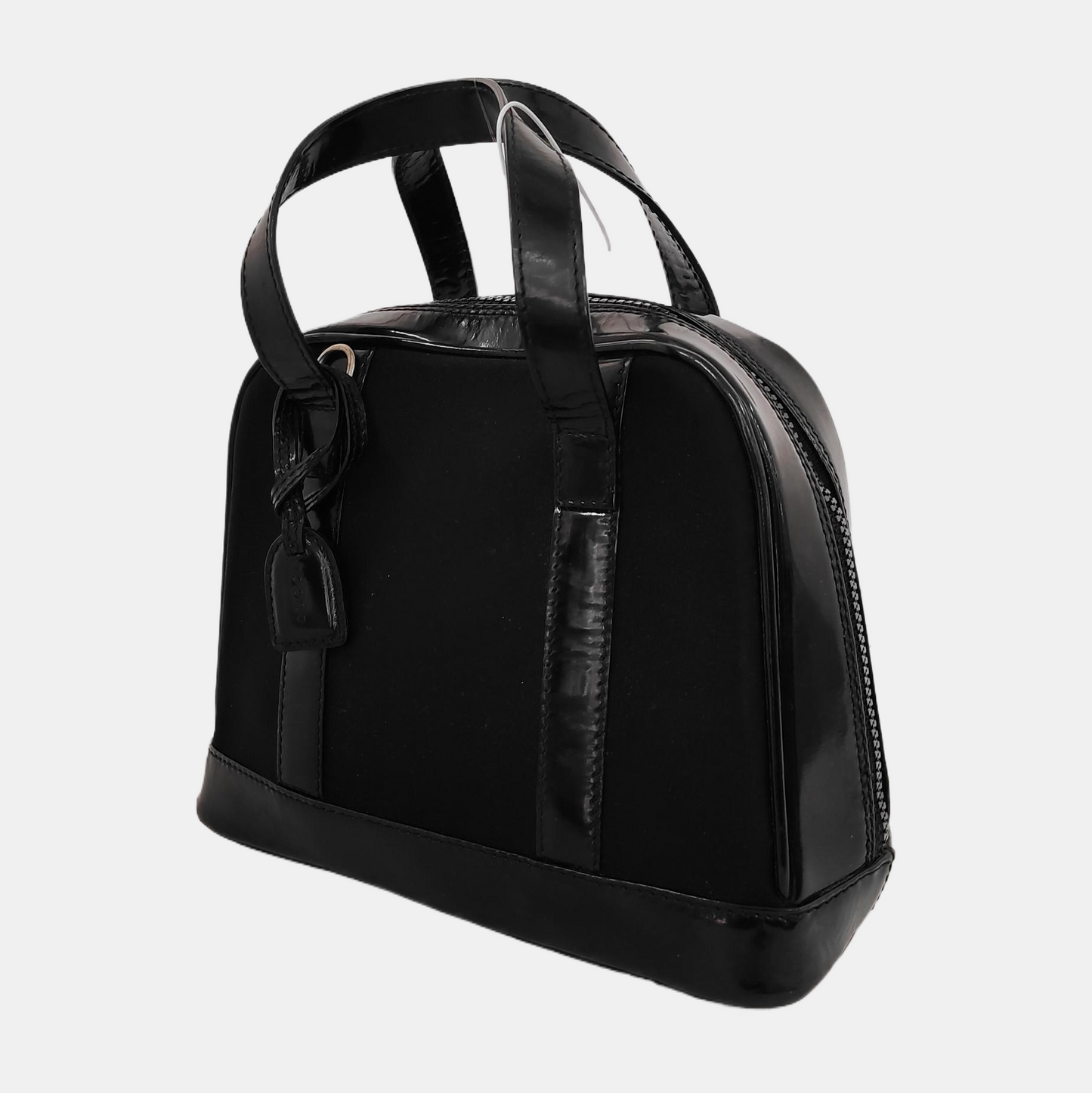 GUCCI Black Fabric Bamboo Handle Handbag Silver Hardware-(SKU)-945627916
