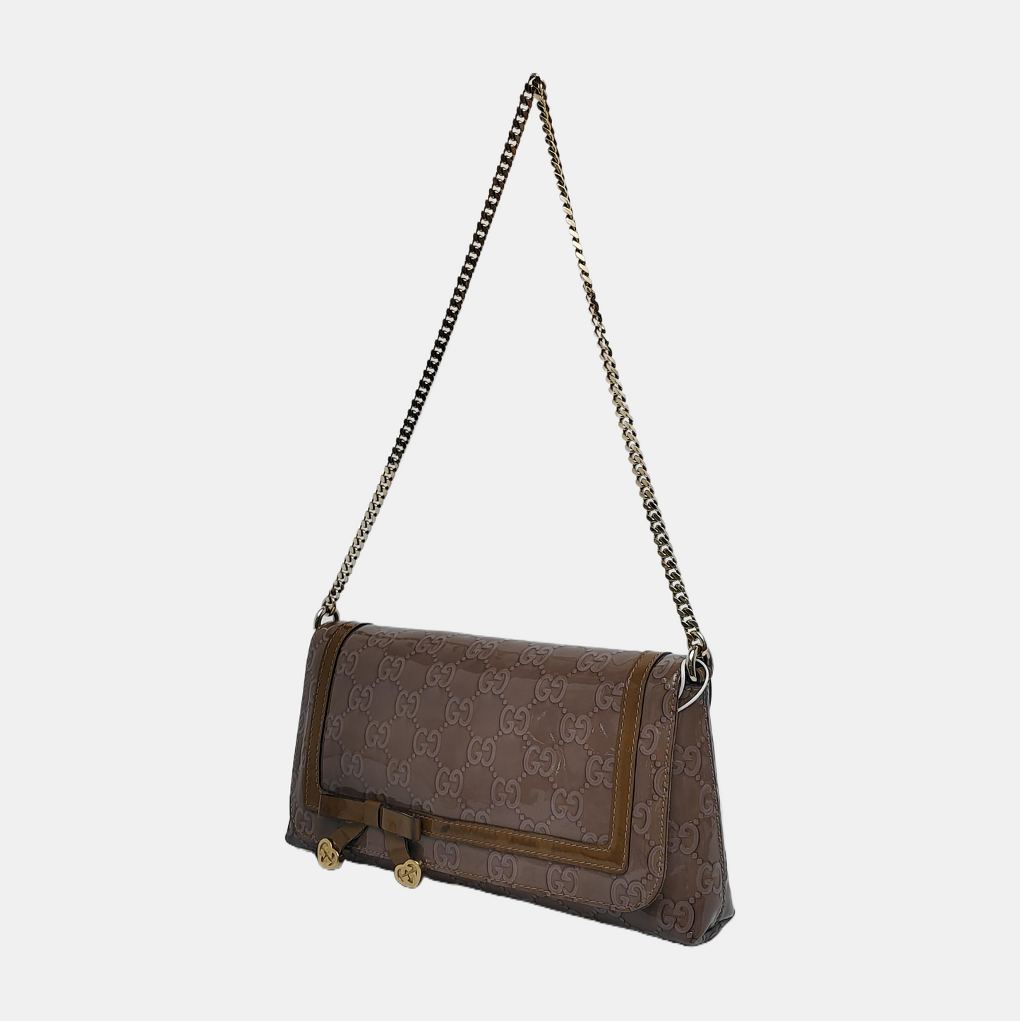 GUCCI Light Purple Patent Leather Monogram Damask Single Shoulder Bag Golden hardware-(SKU)-942136381