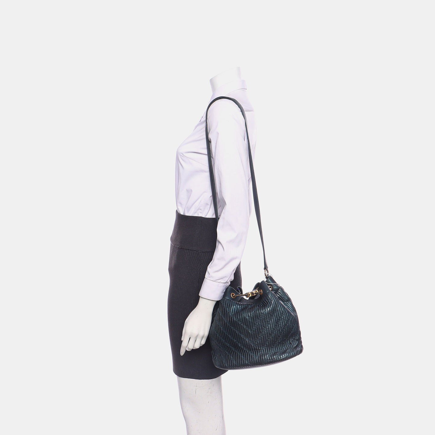 CHANEL DRAWSTRING Deep Blue Lamb Leather Quilted Shoulder Bag with Removable Strap-(SKU)-939912188