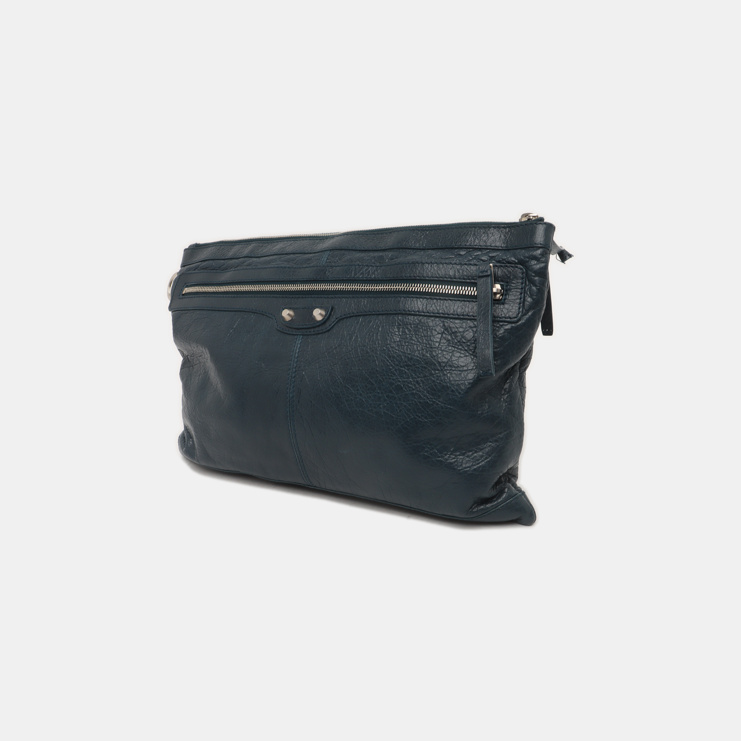 BALENCIAGA Classic City Medium size Dark Blue Lamb Skin Biker Bag Handbag Silver Hardware-(SKU)-937439194