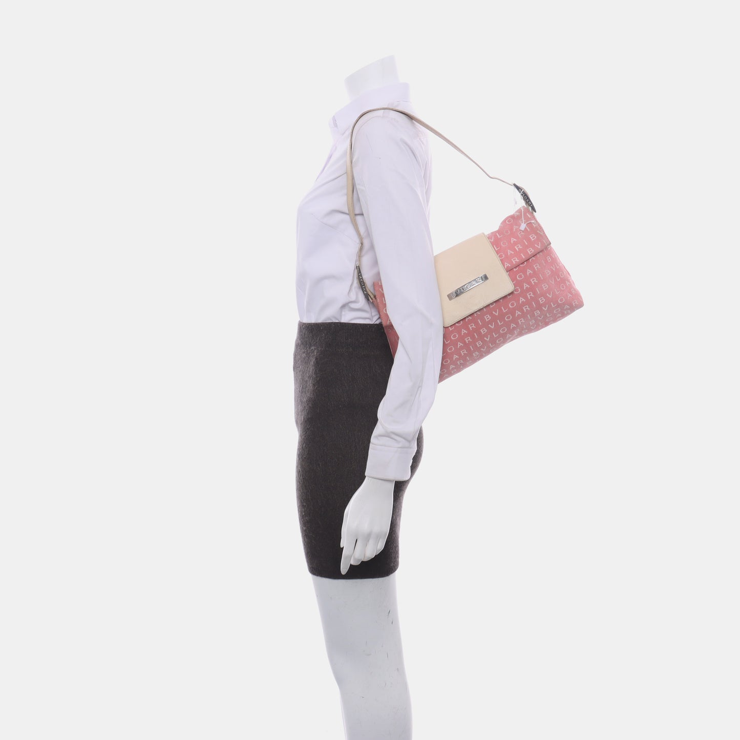 BVLGARI LA MANIE DES LOGOS Pink Canvas Jacquard Crossbody Shoulder Bag Silver Hardware Removable shoulder strap-(SKU)-13296603