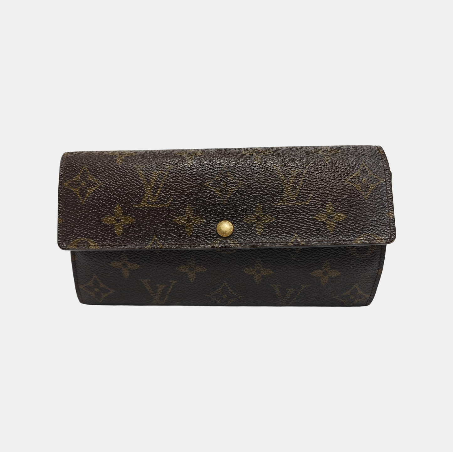 LOUIS VUITTON PORTE MONNAIE Large size Brown coated canvas vintage wallet Golden hardware-(SKU)-944949286