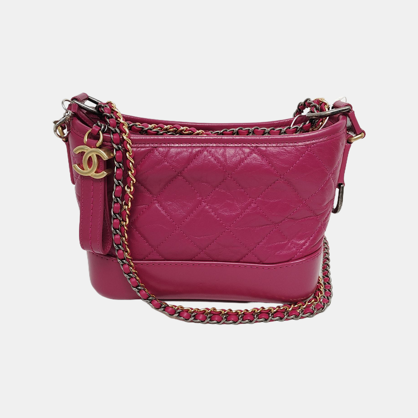 CHANEL GABRIELLE Small Magenta Calfskin Quilted Cannage Shoulder Bag, Crossbody Bag with Detachable Strap and 28 Compartments-(SKU)-946020995
