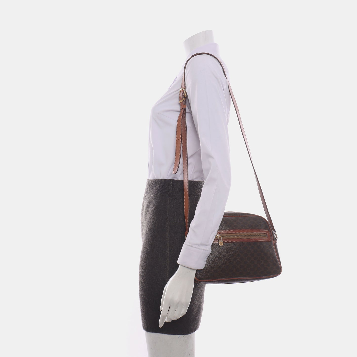 CELINE Brown Coated Canvas Triumph Gate Single Shoulder Crossbody Bag Golden hardware-(SKU)-14339227