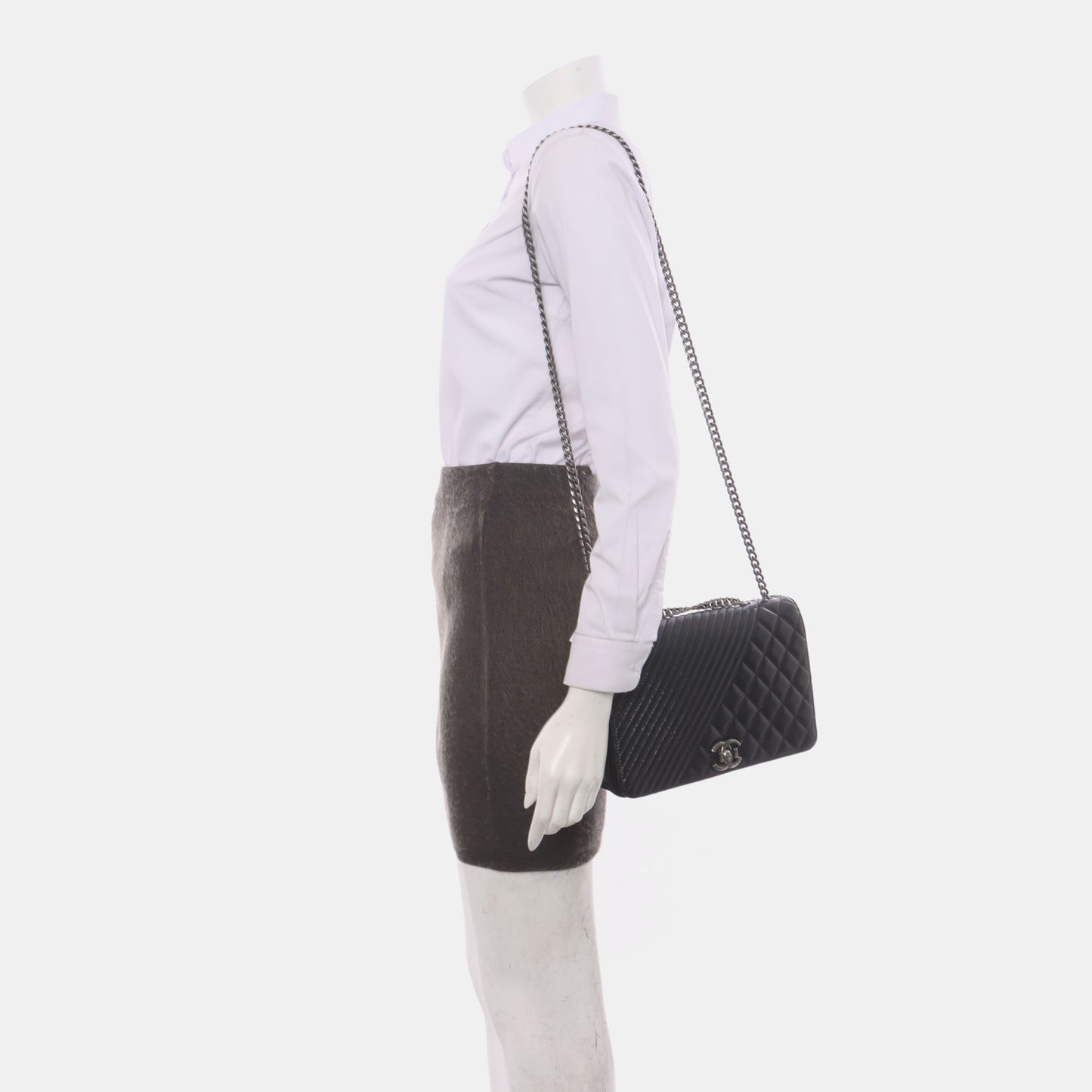 CHANEL COCO BOY Black Quilted Calfskin Leather Crossbody Shoulder Bag Palladium Hardware 20 Clasp-(SKU)-14466373