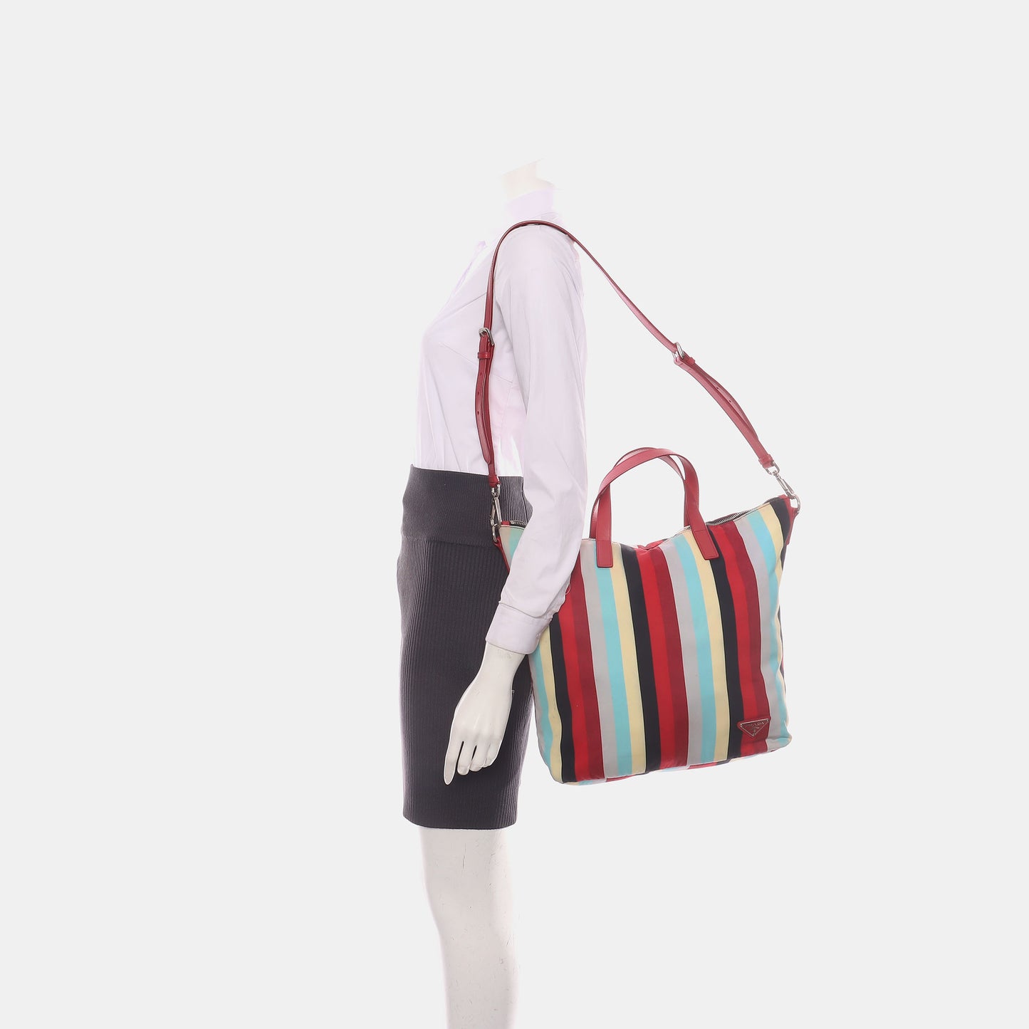 PRADA Tote bag Multicolor Fabric Single Shoulder Bag Handbag Crossbody Bag Silver Hardware Removable shoulder strap-(SKU)-938722685