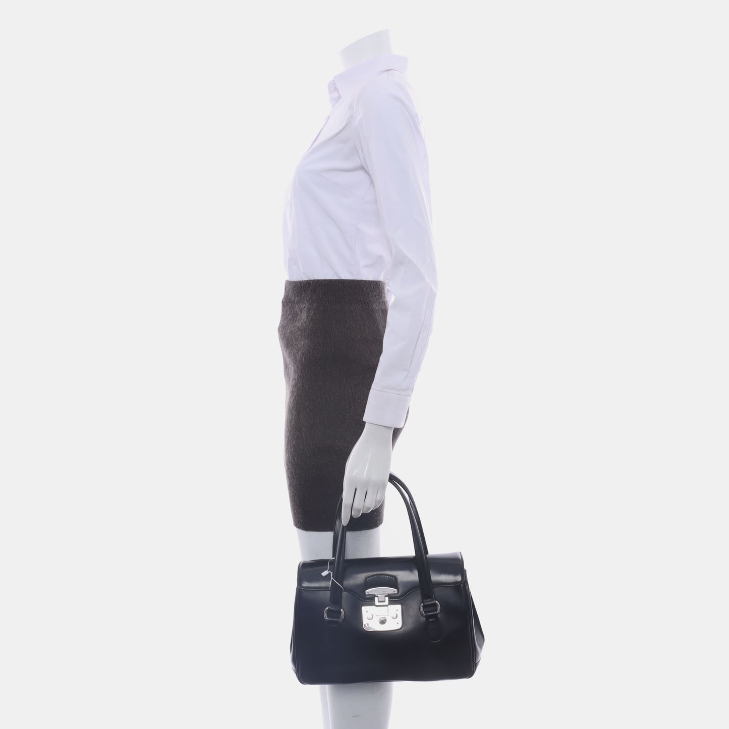 GUCCI Black cowhide tote bag Silver Hardware-(SKU)-13379697