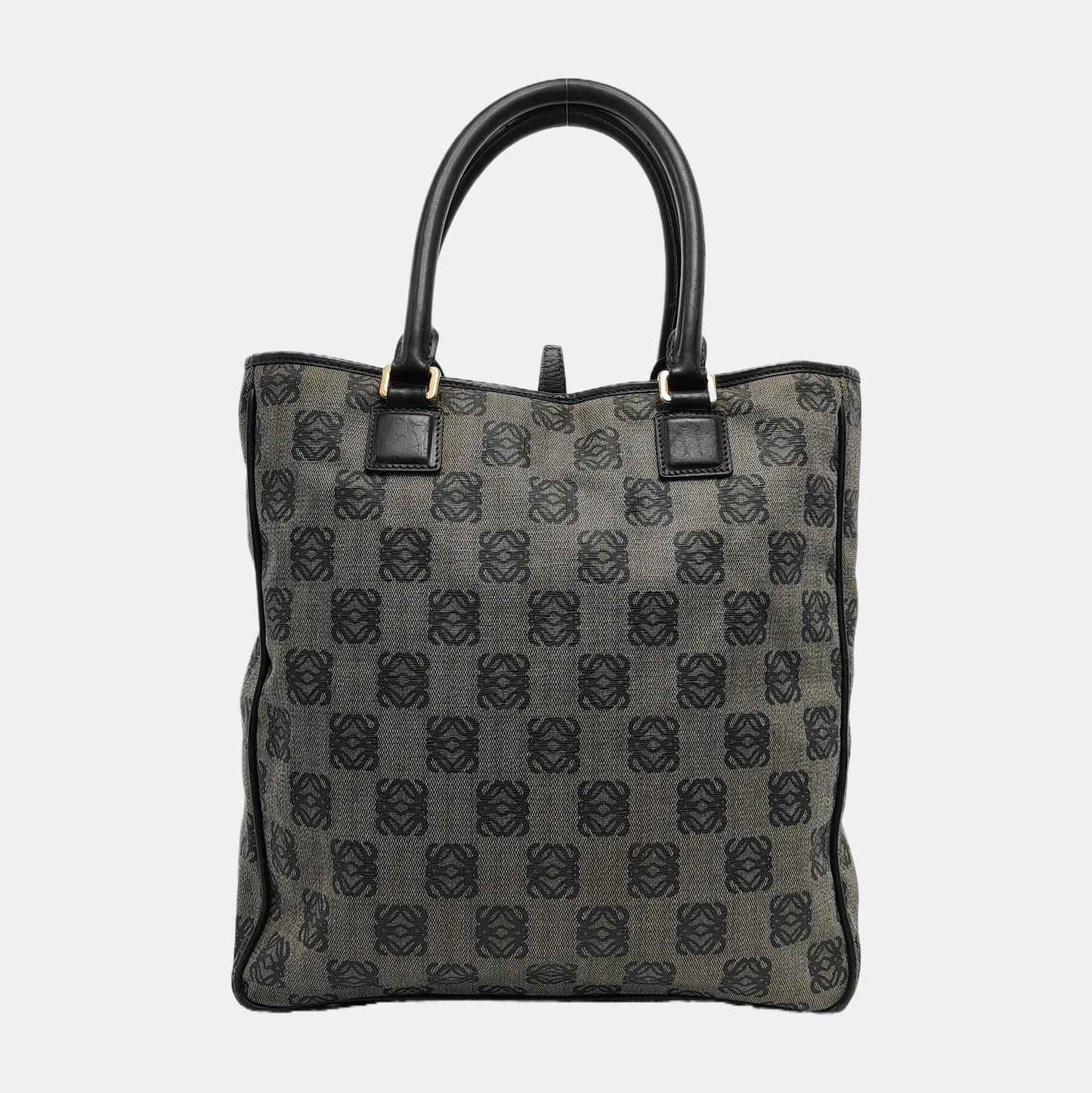 LOEWE Tote bag Gray Coated Canvas Monogram Floral Print Handbag Golden hardware-(SKU)-946029178