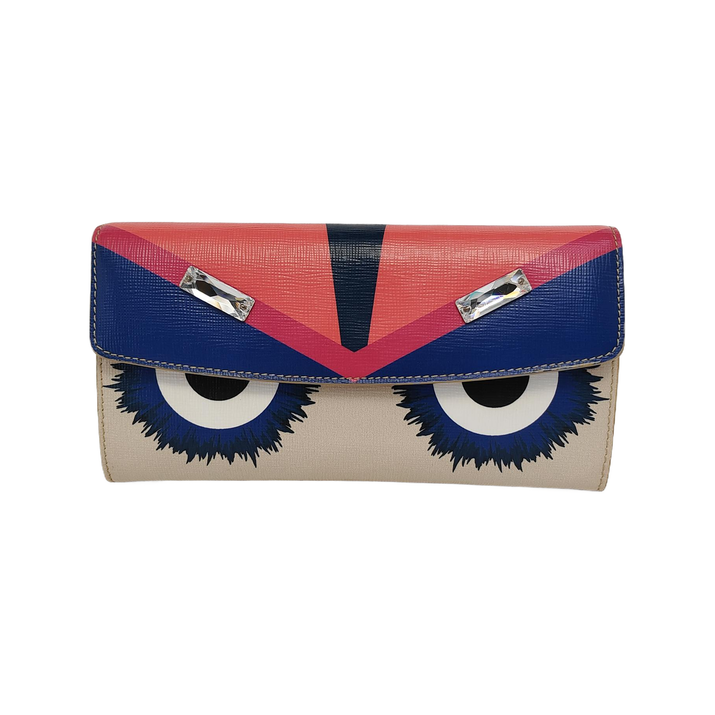 FENDI Monster Color blocked leather monster inlaid wallet Golden hardware-(SKU)-946074355