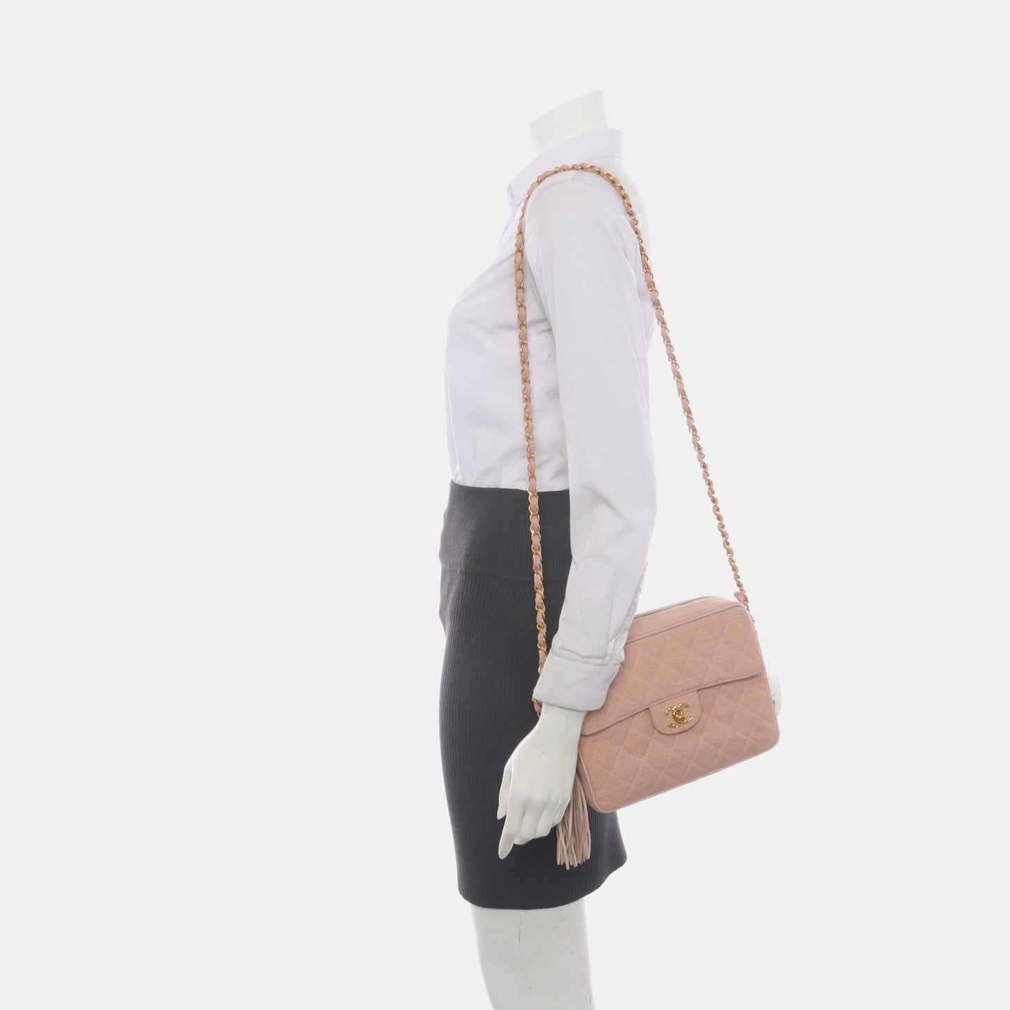 CHANEL VINTAGE HOUSE Pink Canvas Quilted Matelassé Shoulder Bag Crossbody Bag Golden Hardware Vintage-(SKU)-935345202