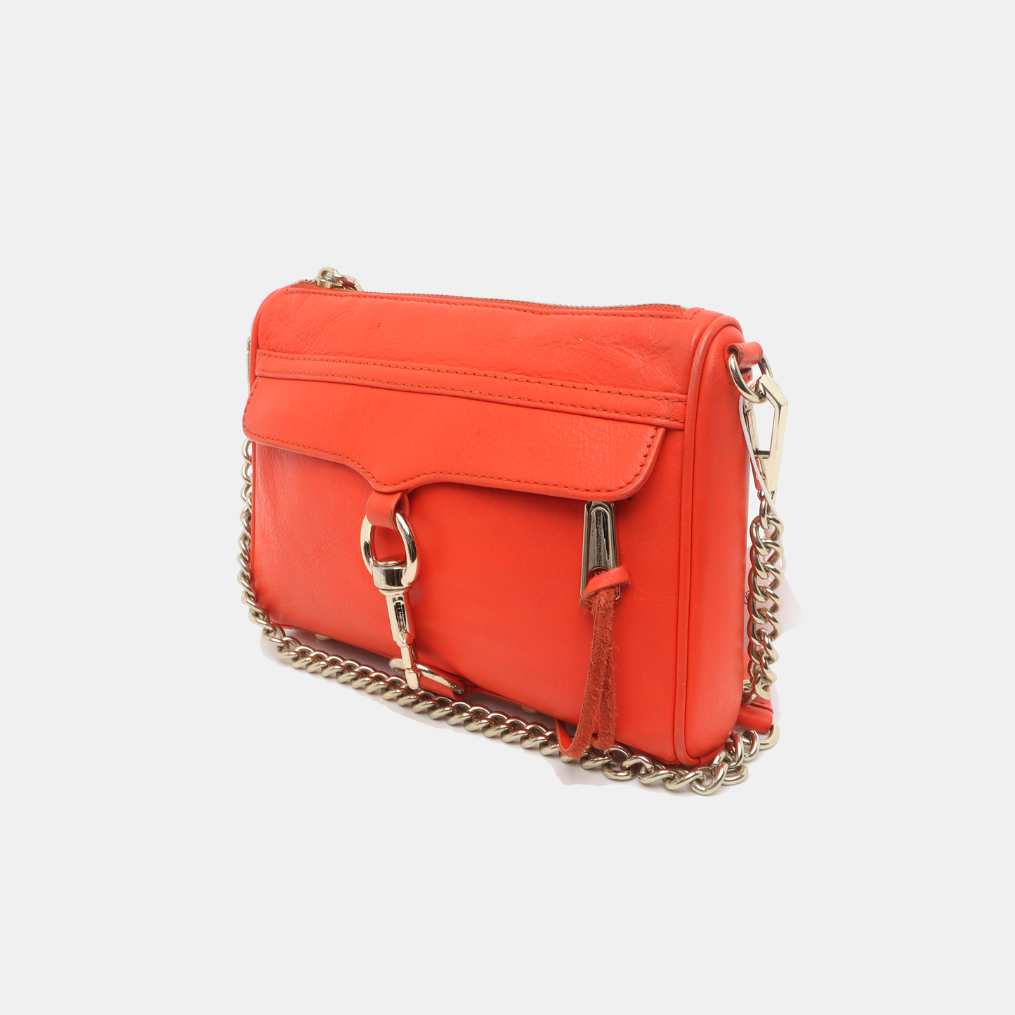 REBECCA MINKOFF M.A.C. Orange Red Cowhide Single Shoulder Bag, Crossbody Golden hardware Removable shoulder strap-(SKU)-935255906