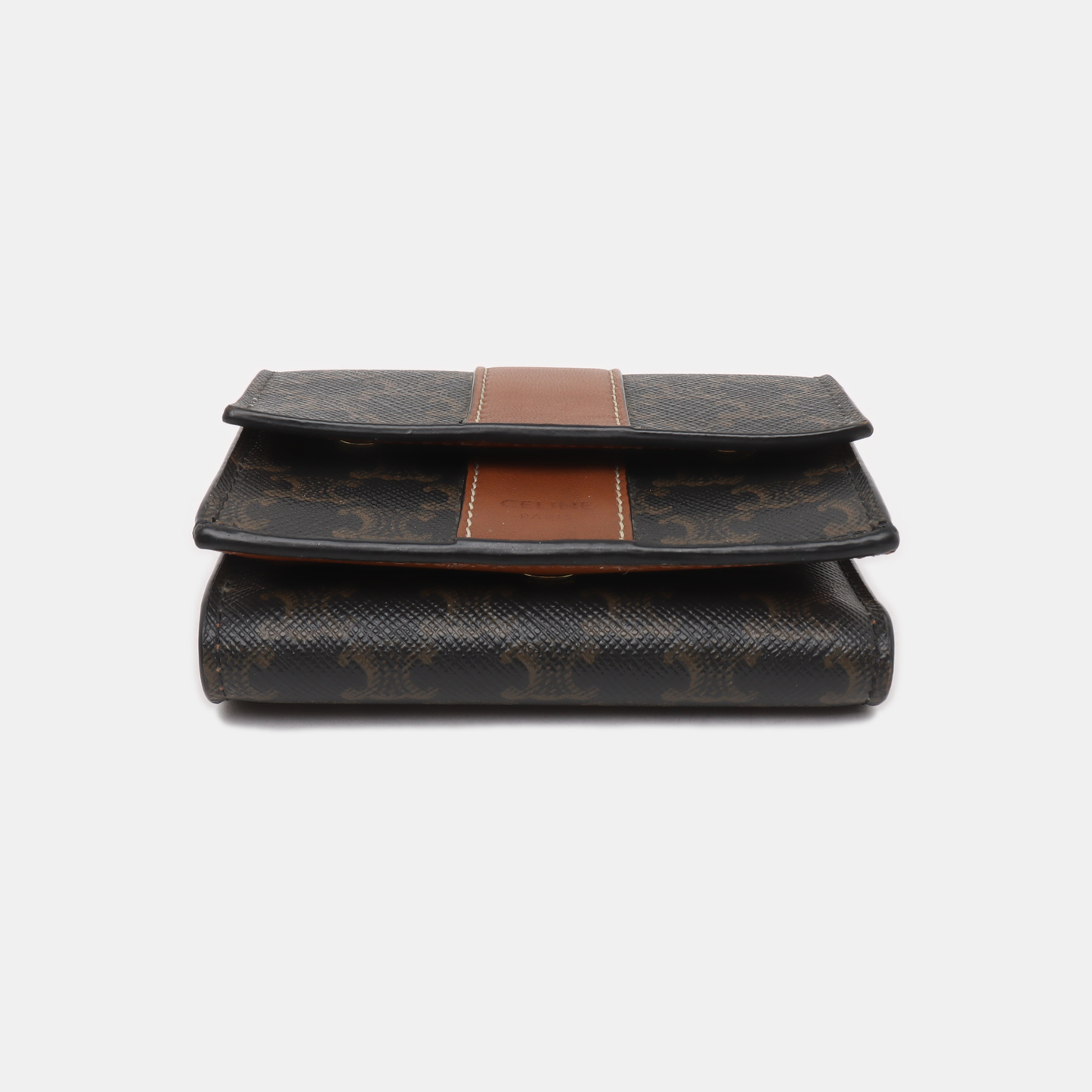 CELINE Brown Coated Canvas Triumph Wallet Golden hardware-(SKU)-939788660
