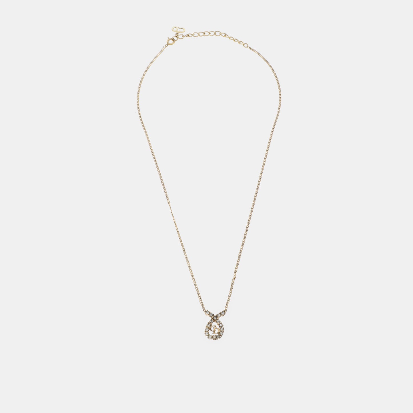 DIOR Dior Oblique Golden Alloy Artificial Diamond Encrusted Necklace Length45cm-(SKU)-941361795