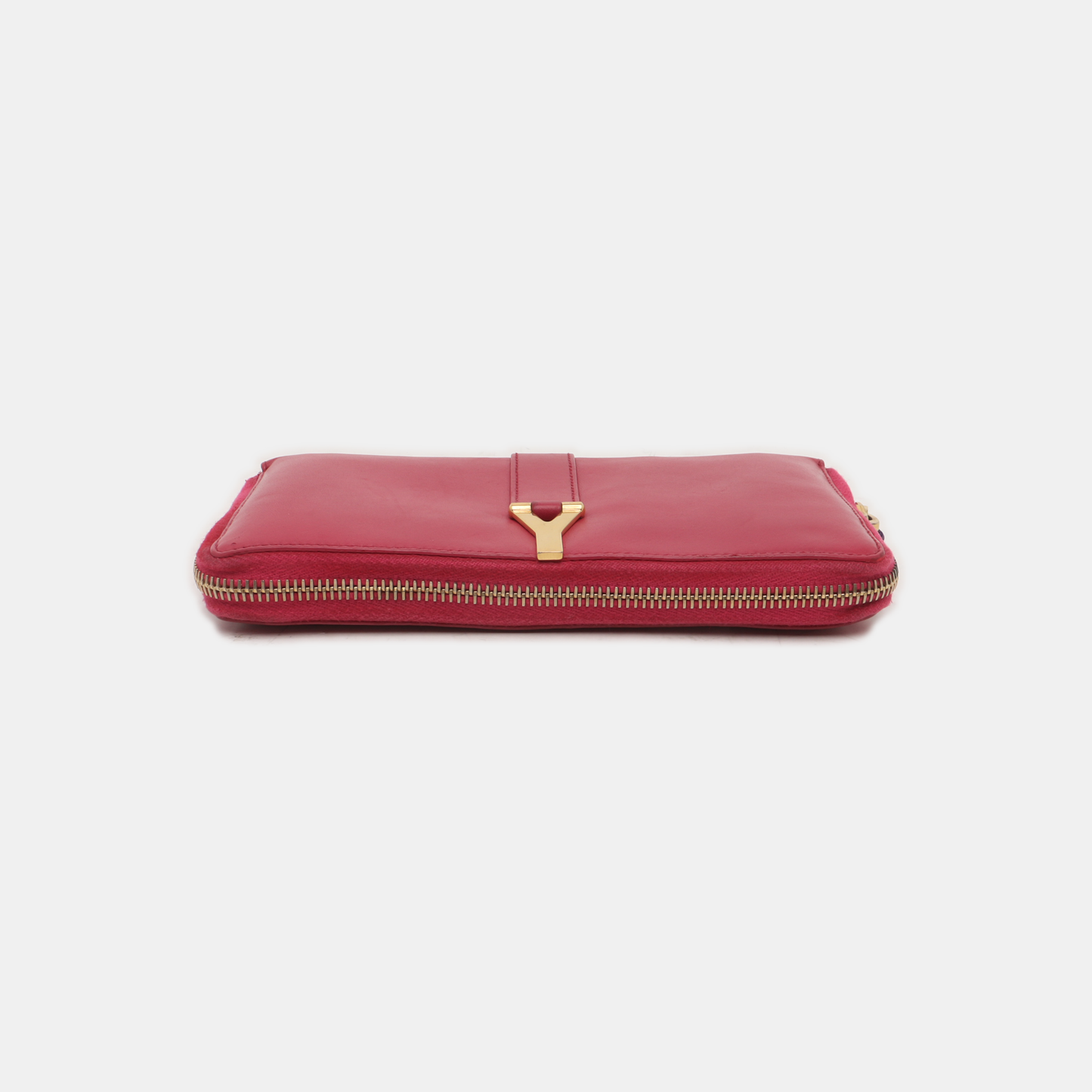 YSL Fuchsia Leather Wallet Golden hardware-(SKU)-935677489